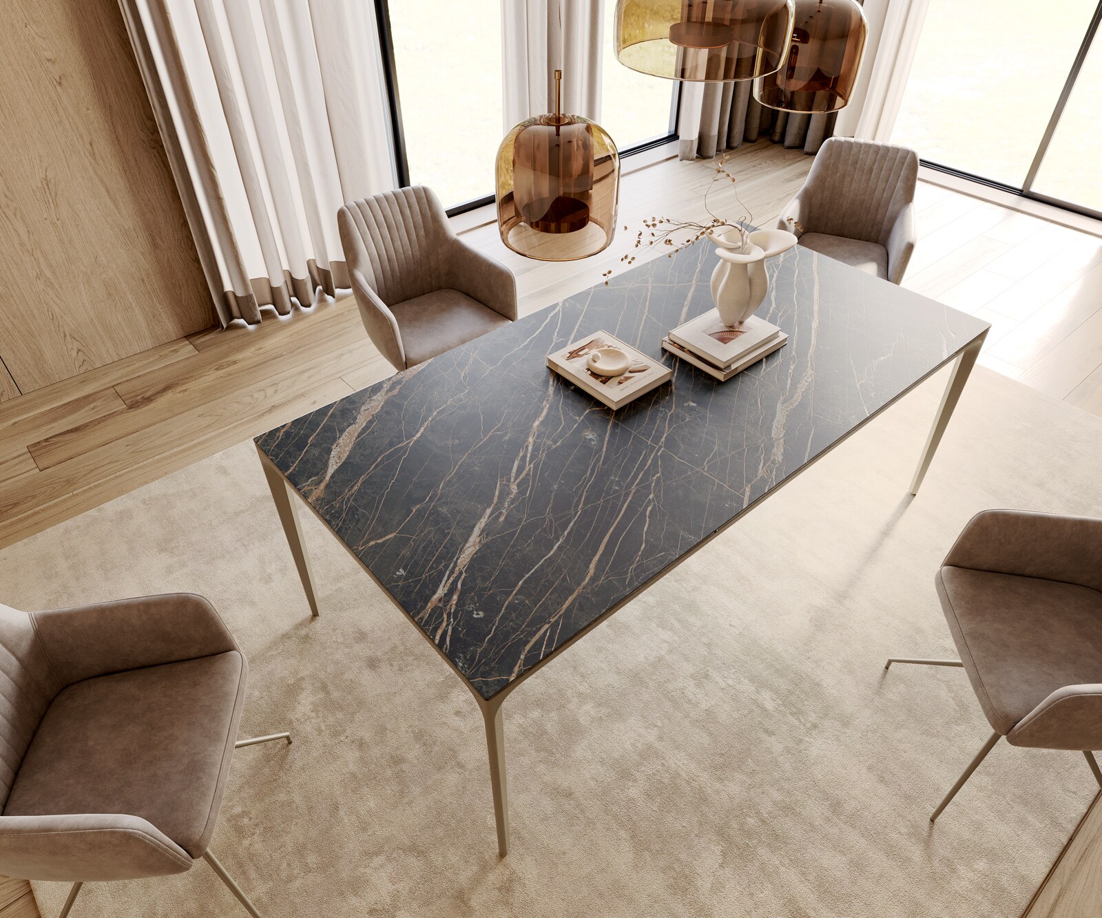 Esstisch Escina 200x100 cm Keramik Laminam®Noir Desir Braun Gestell Aluminium 4