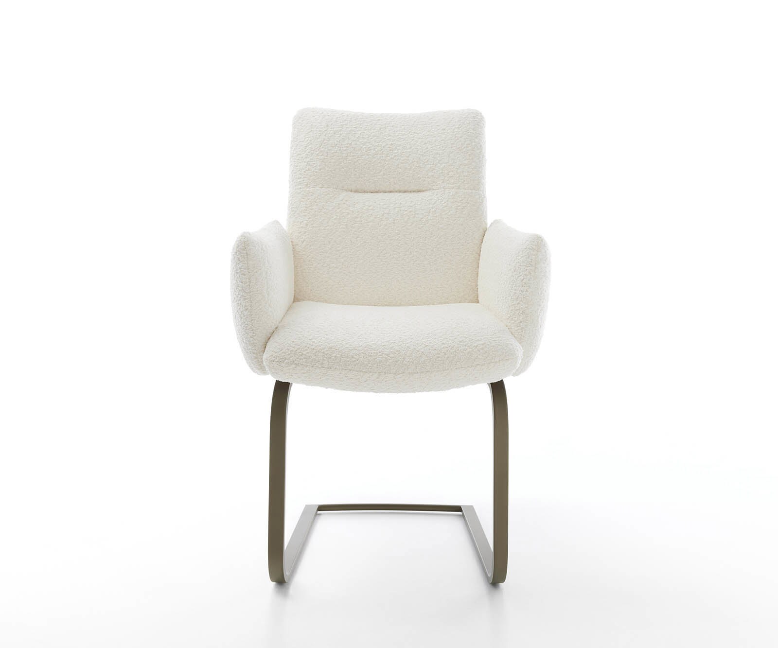 Freischwinger Jova-Flex mit Armlehnen Bouclé Weiß Freischwinger flach Effektfinish Titan Taschenfederkern 1