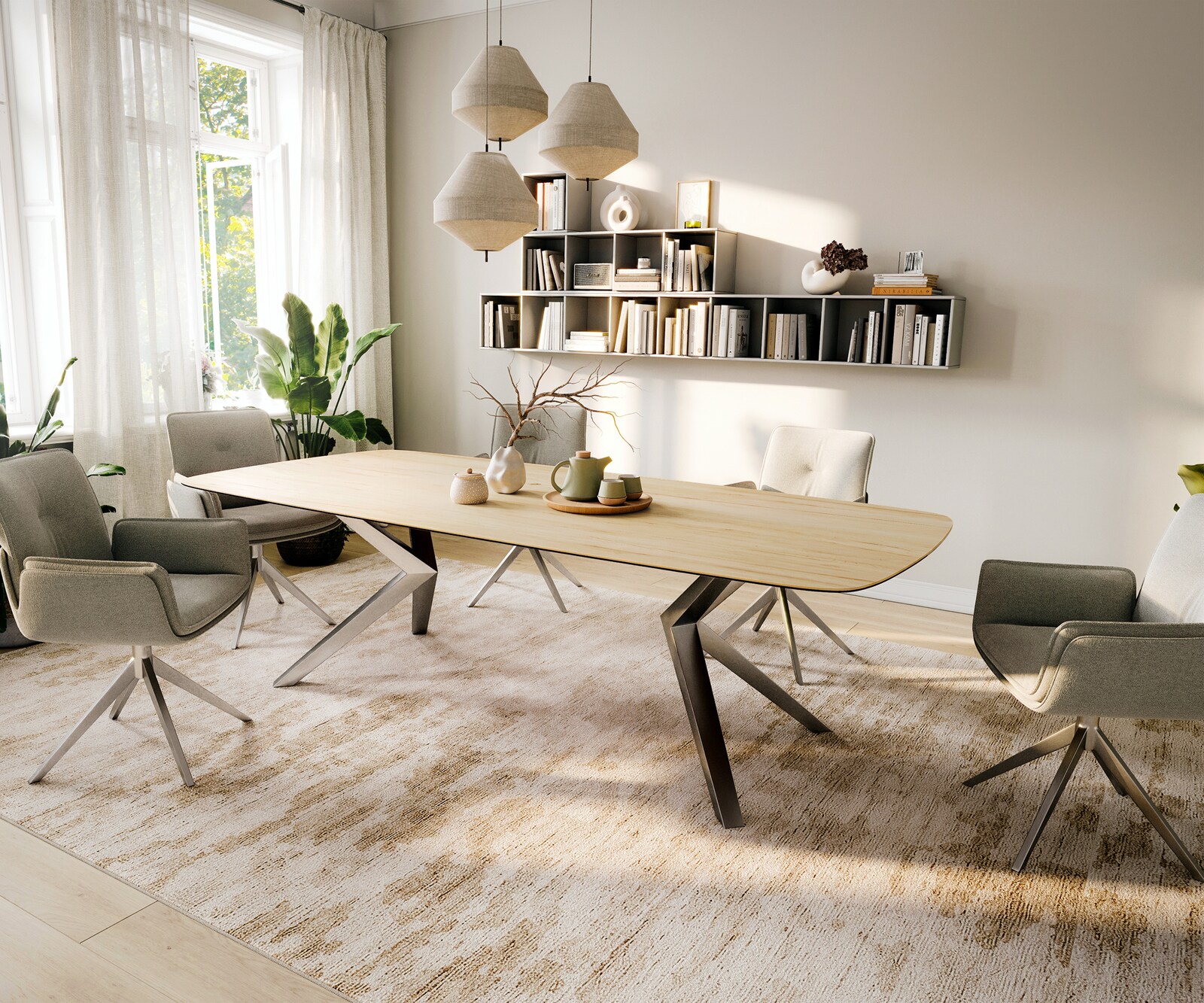 Esstisch Edge Boot 260x120 cm Keramik Laminam® Sabbia Eichefarbig Zenthara kantig Edelstahl 6
