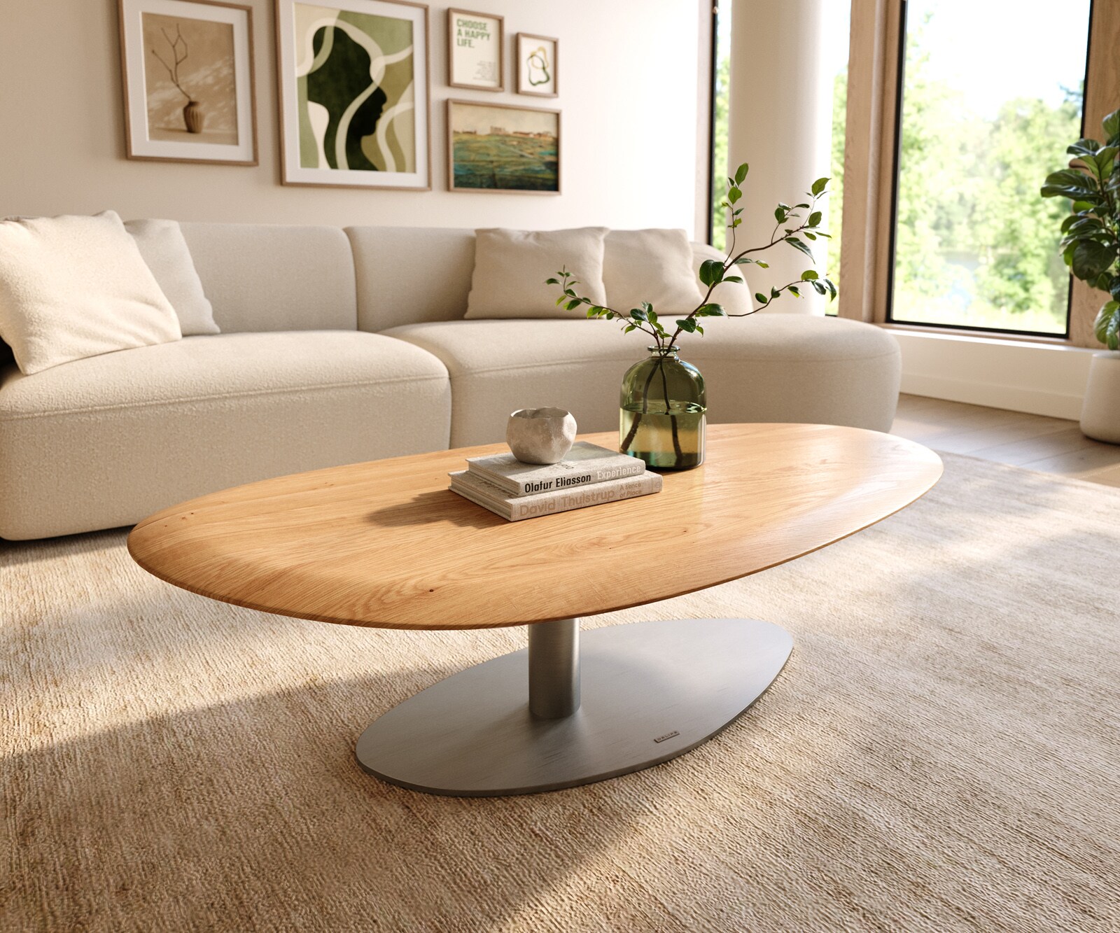 Couchtisch Edge Oval 140x75 cm Eiche Natur Runde Kante Vibany Edelstahl gebürstet 2
