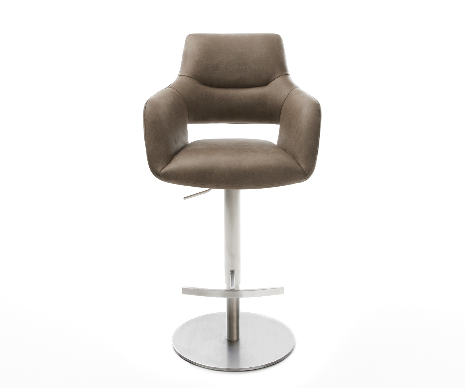Barstuhl Yago-Flex Mikrofaser Taupe Vintage Drehfuß höhenverstellbar Edelstahl Silberfarben Taschenfederkern 2