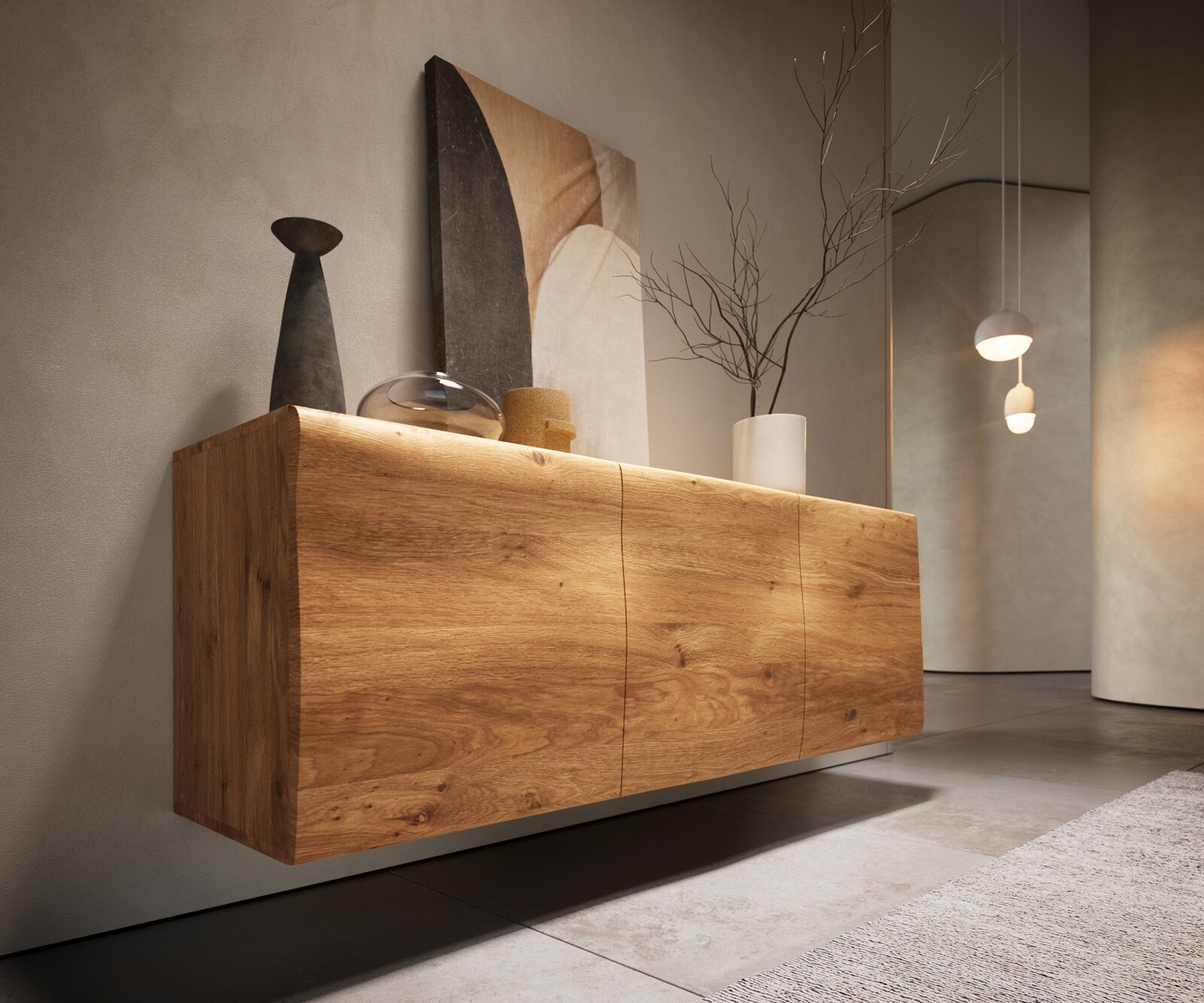 Sideboard New Live-Edge 145 cm Eiche Natur 3 Türen schwebend 4