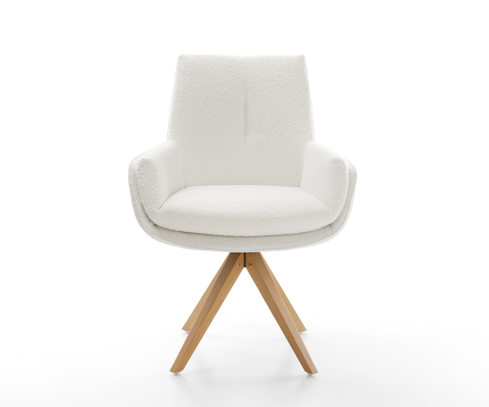 Drehstuhl Clea-Flex Bouclé Creme-Weiß Holzgestell kantig Natur 360° drehbar 2