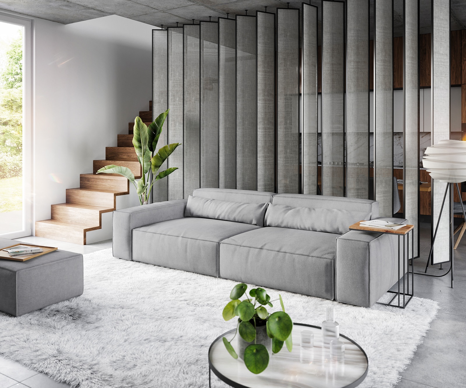 Big-Sofa Sirpio XL 270x130 cm Mikrofaser Grau mit Hocker 1 Big-Sofa Sirpio XL 270x130 cm Mikrofaser Grau mit Hocker 1