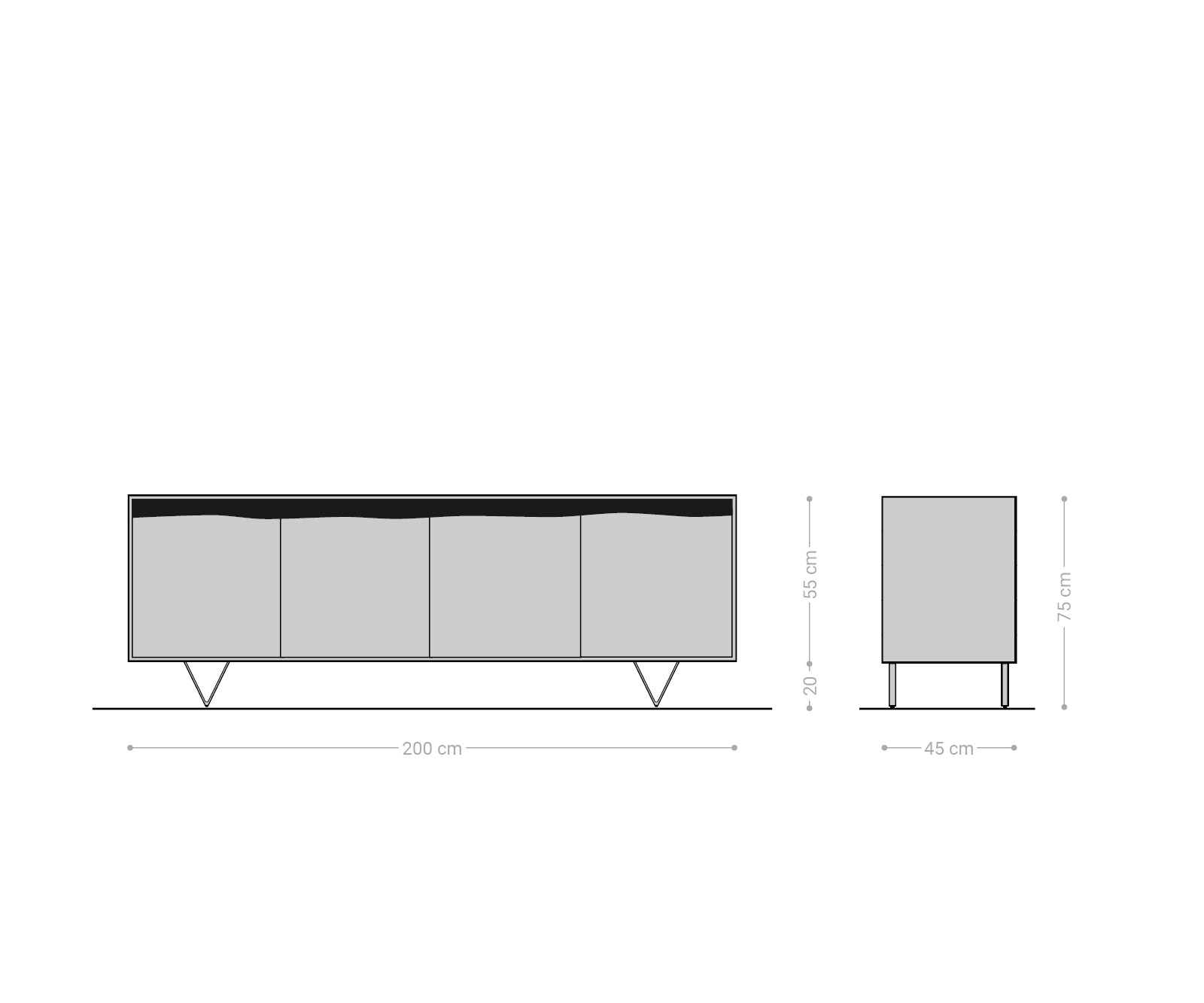 Sideboard Stonegrace 200x45 cm Akazie Natur 4 Türen Baumkante 6