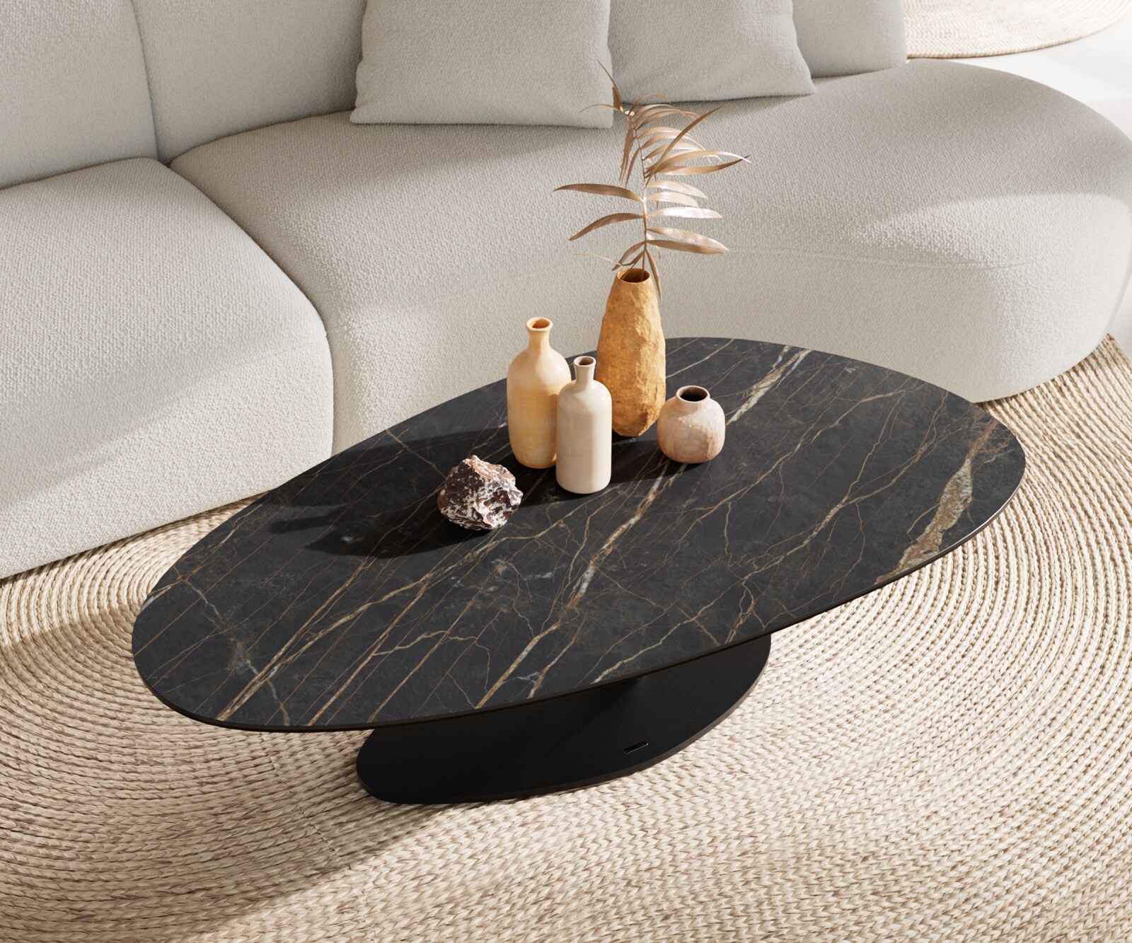 Couchtisch Edge Oval 140x75 cm Keramik Laminam® Noir Desir Braun Vibany Metall Schwarz 3