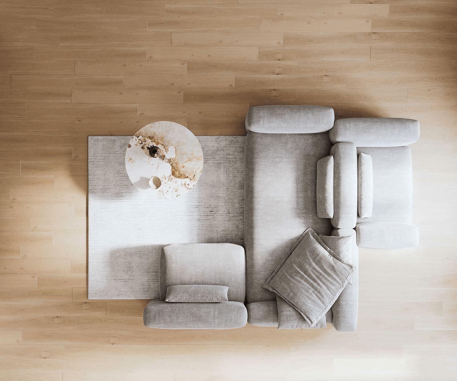 Wohnlandschaft Freestyle 360x290 cm Strukturstoff Soft Grau Kappnaht 6