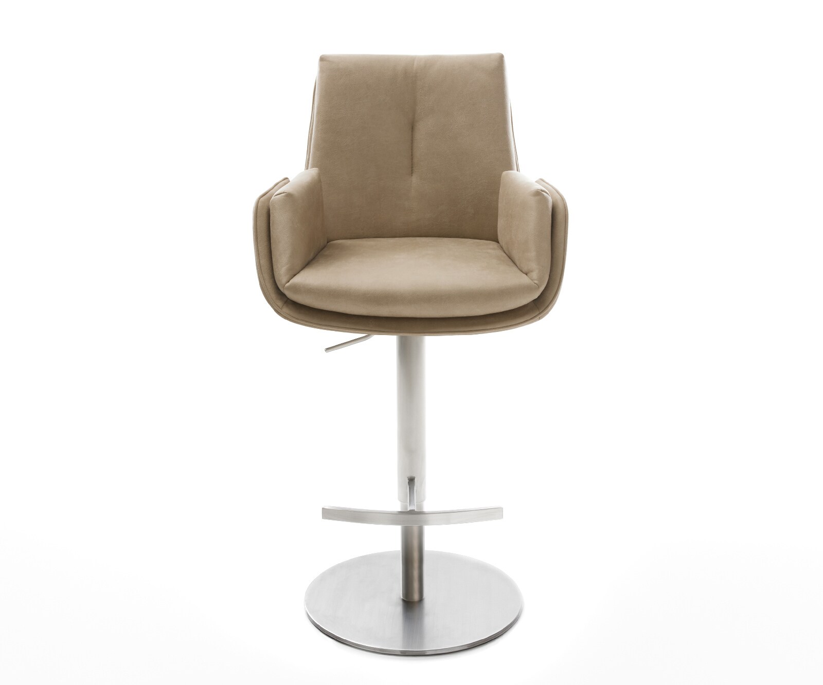 Barstuhl Clea-Flex Mikrofaser Beige Vintage Drehfuß höhenverstellbar Edelstahl Silberfarben 1