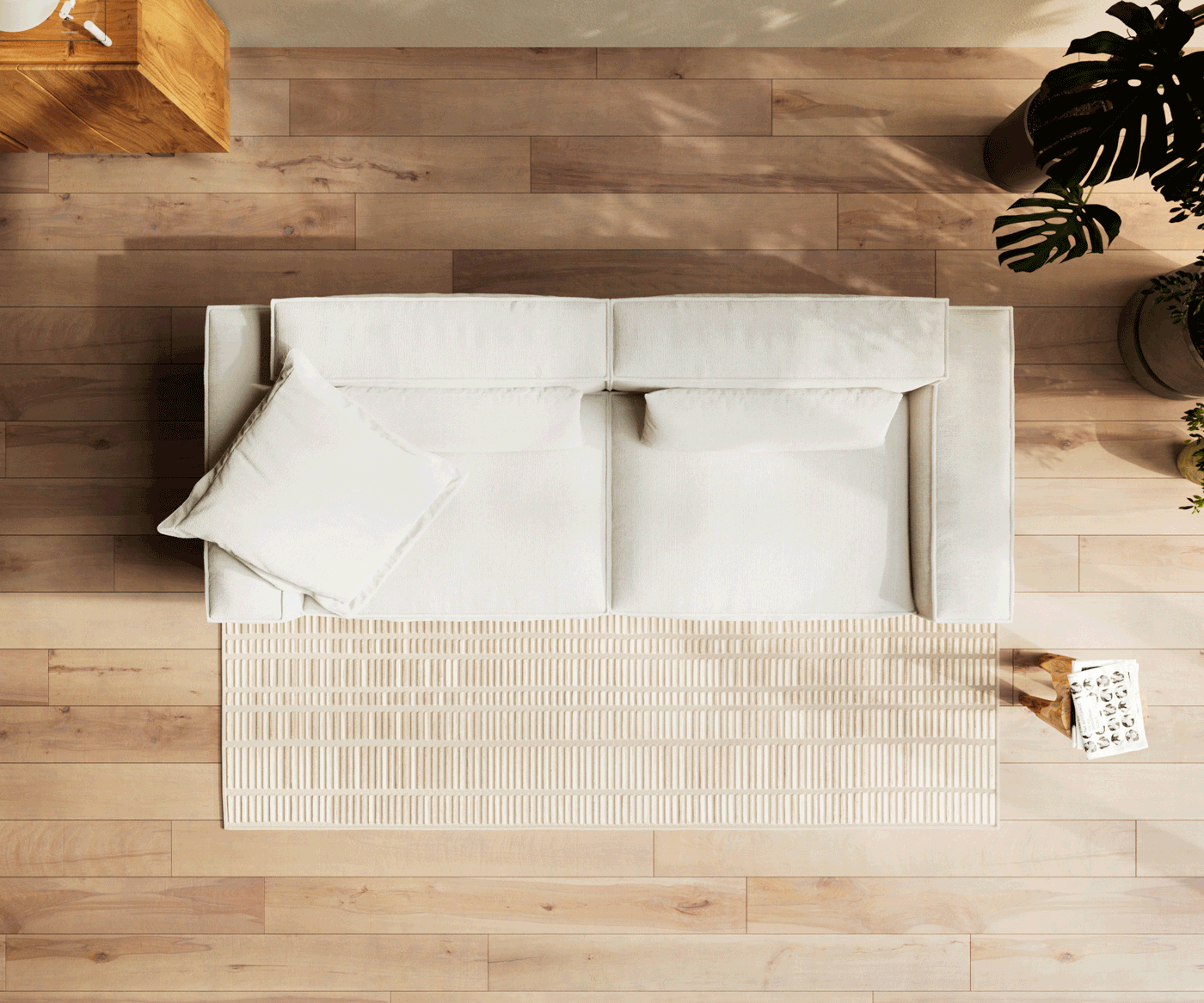 Big-Sofa Freestyle 280x110 cm Bouclé Soft Beige Kedernaht 5