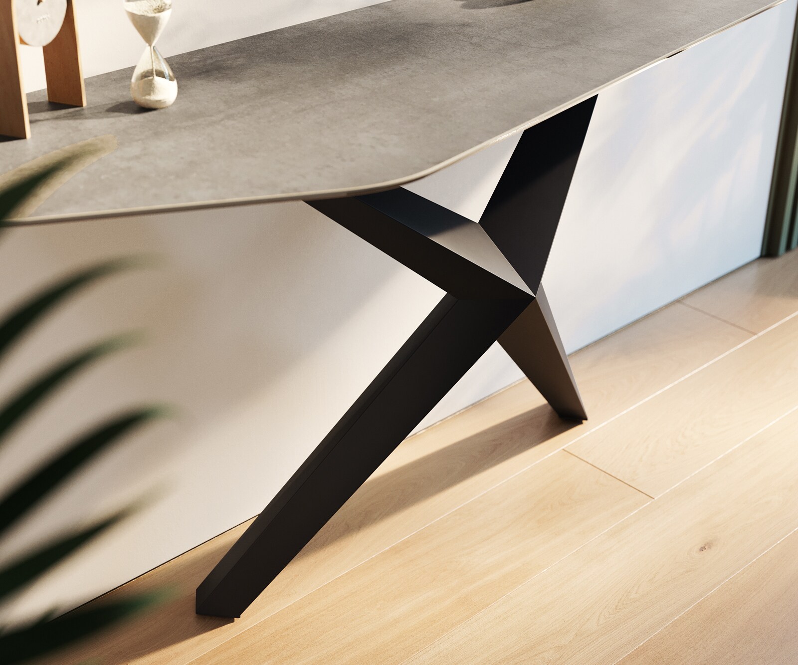 Konsolentisch Edge Polygonal 180x50 cm Keramik Beton Grau Zentharo Metall Schwarz 5