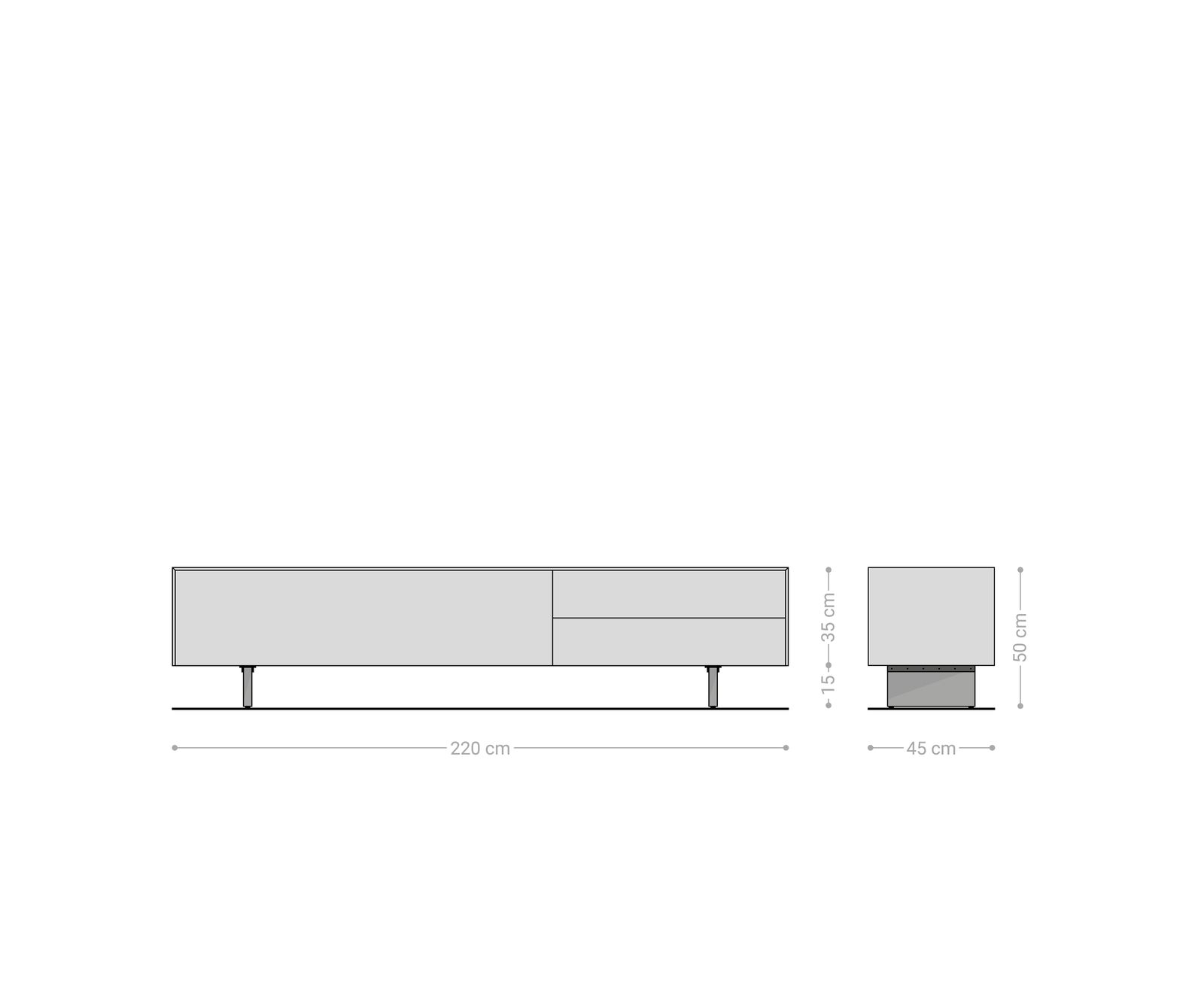 Lowboard Cuor 220 cm Keramik Laminam® Travertino Bianco Creme-Weiß 1 Klappe 2 Schubfächer Fuß Schwebeoptik Acrylglas 6
