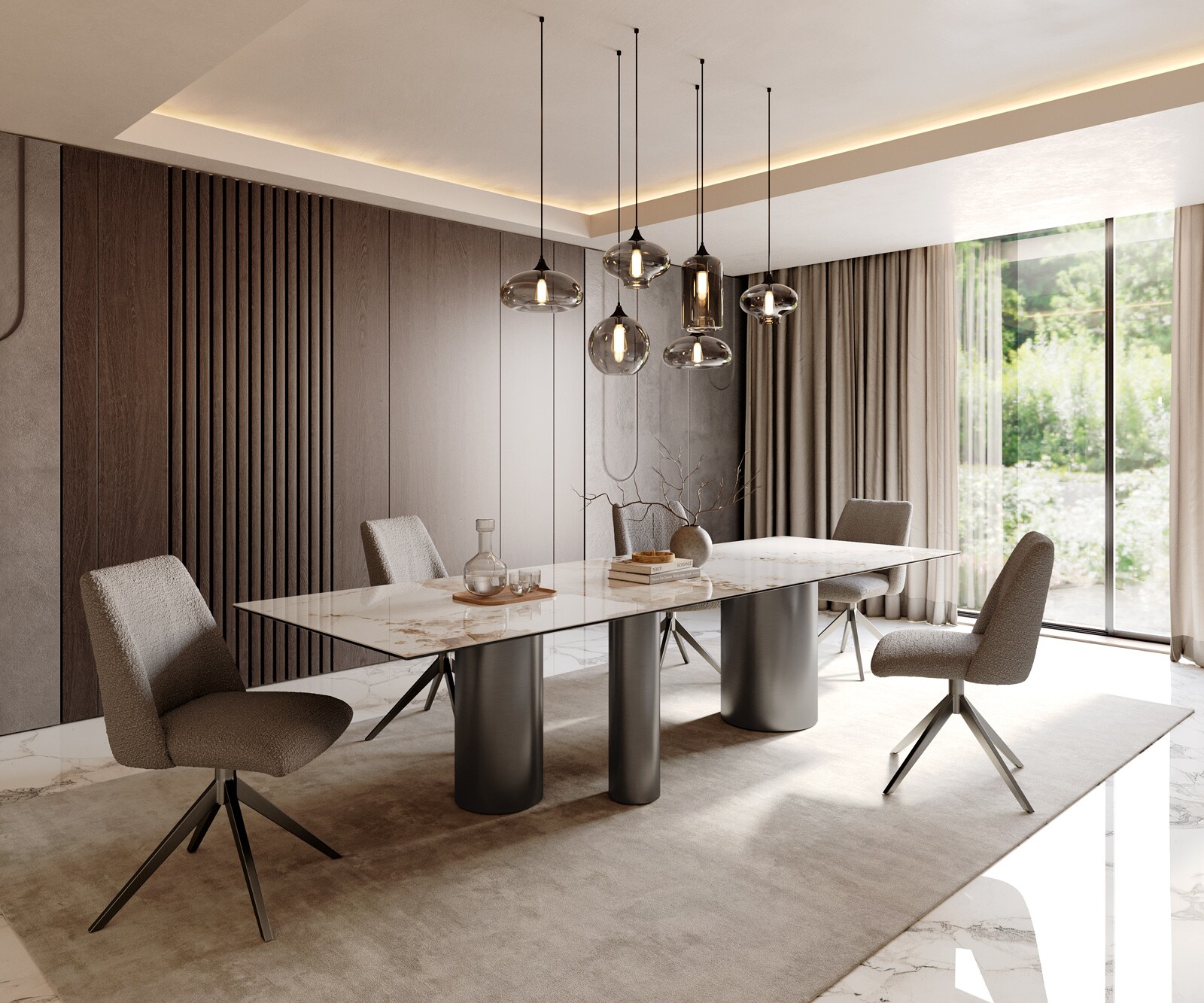 Esstisch Edge 300x100 Keramik Minas Melange Weiß-Beige Troa Edelstahl Graphit 5
