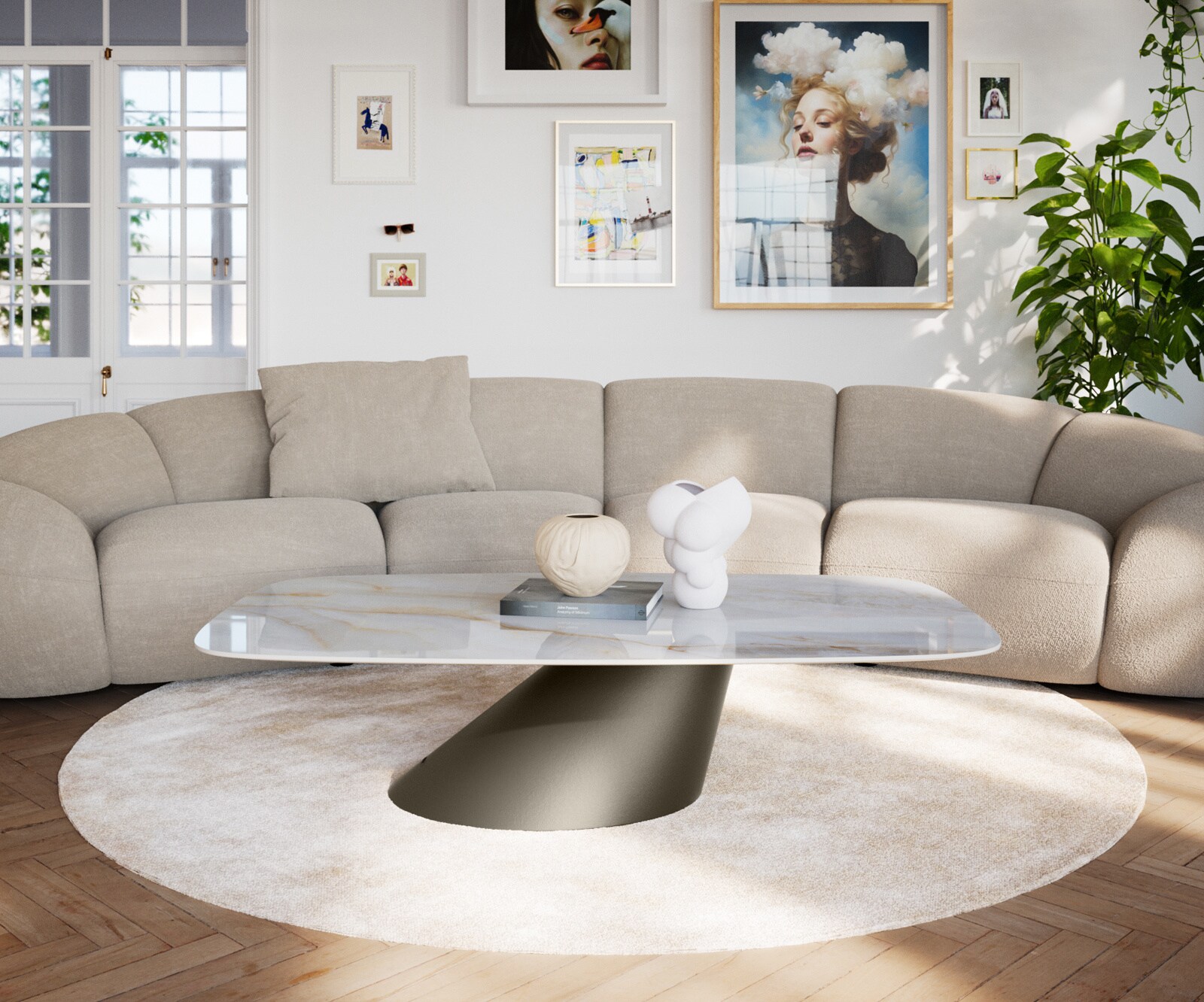 Couchtisch Edge Boot 140x80 cm Keramik Onyx Pearl Conis Metall Effektfinish Titan 2
