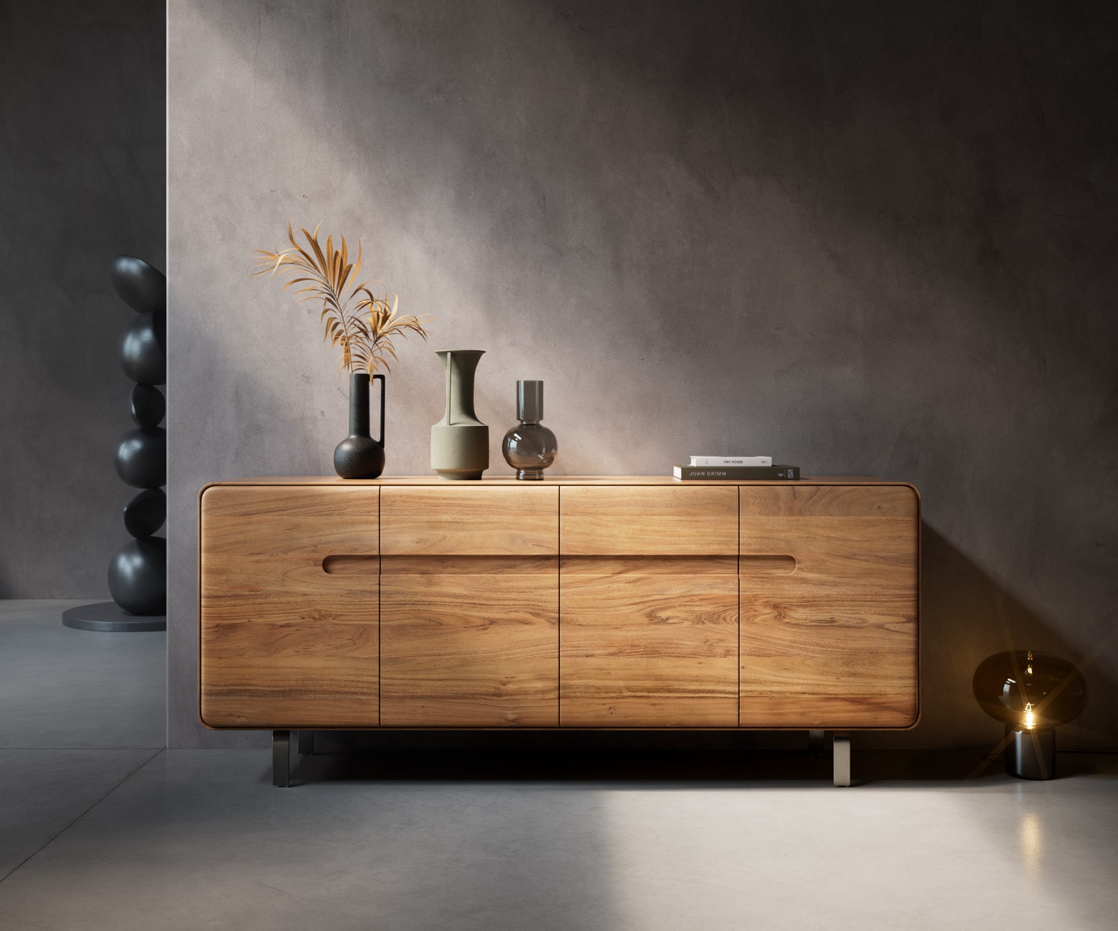 Sideboard Anaya 175 cm Akazie Natur 4 Türen L-Fuß Edelstahl Sideboard Anaya 175 cm Akazie Natur 4 Türen L-Fuß Edelstahl