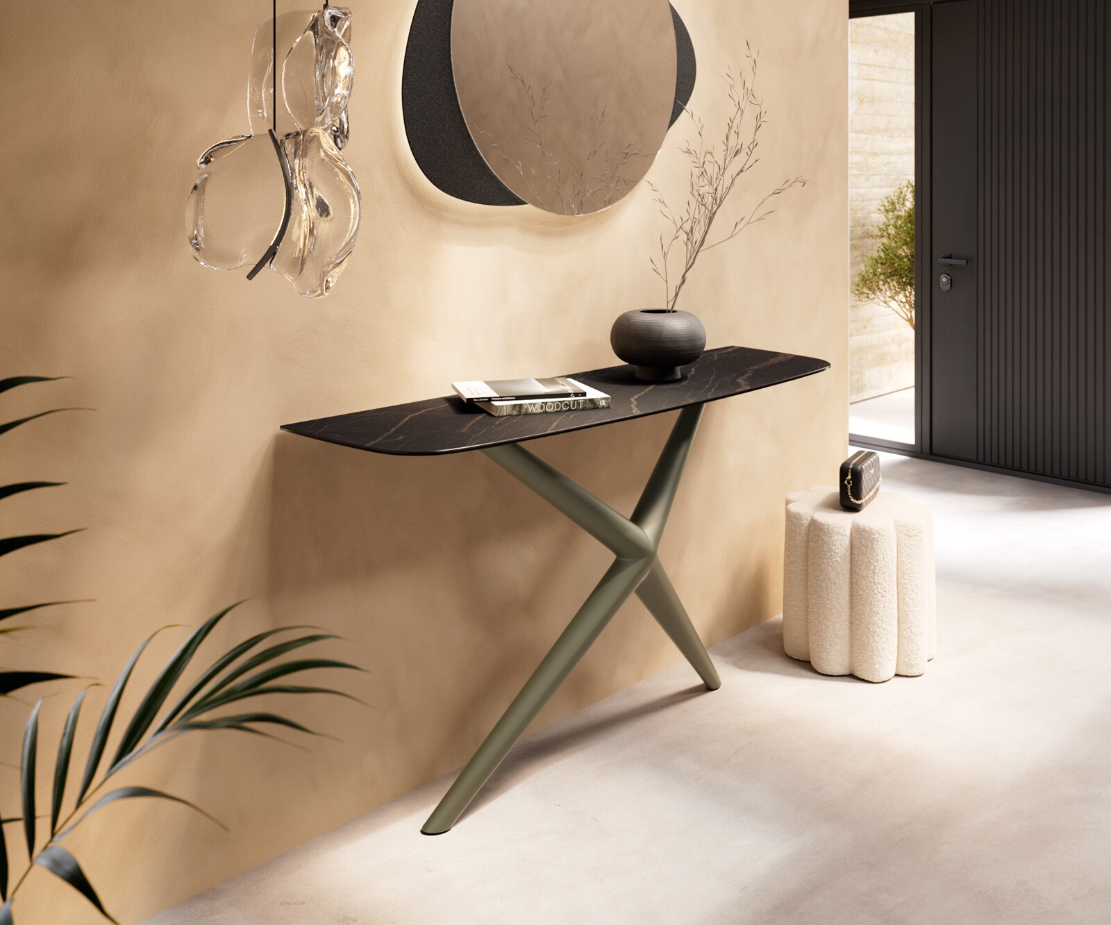 Konsolentisch Edge Boot 140x40 cm Keramik Laminam® Noir Desir Braun Estelo Metall Effektfinish Titan 4
