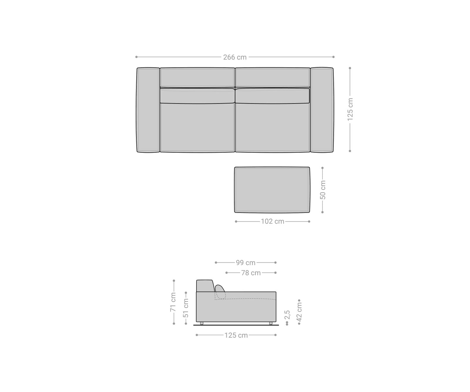 Big-Sofa Sirpio XL 270x130 cm Mikrofaser Taupe mit Hocker 6 Big-Sofa Sirpio XL 270x130 cm Mikrofaser Taupe mit Hocker 6