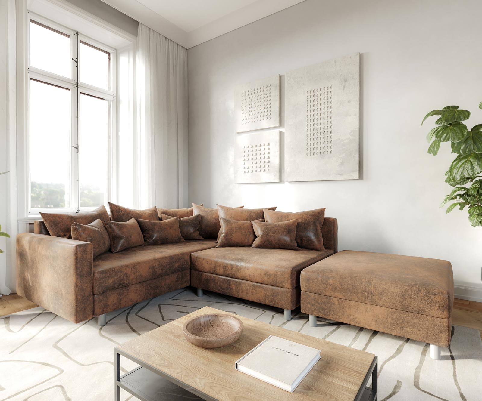 Ecksofa Clovis Braun Antik Optik modul Hocker Armlehne Ottomane Links 1 Ecksofa Clovis Braun Antik Optik modul Hocker Armlehne Ottomane Links 1