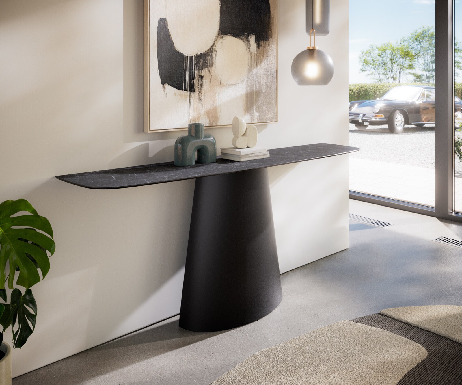 Konsolentisch Edge Boot 180x40 cm Keramik Laminam® Nero Greco Anthrazit Conos Metall Schwarz