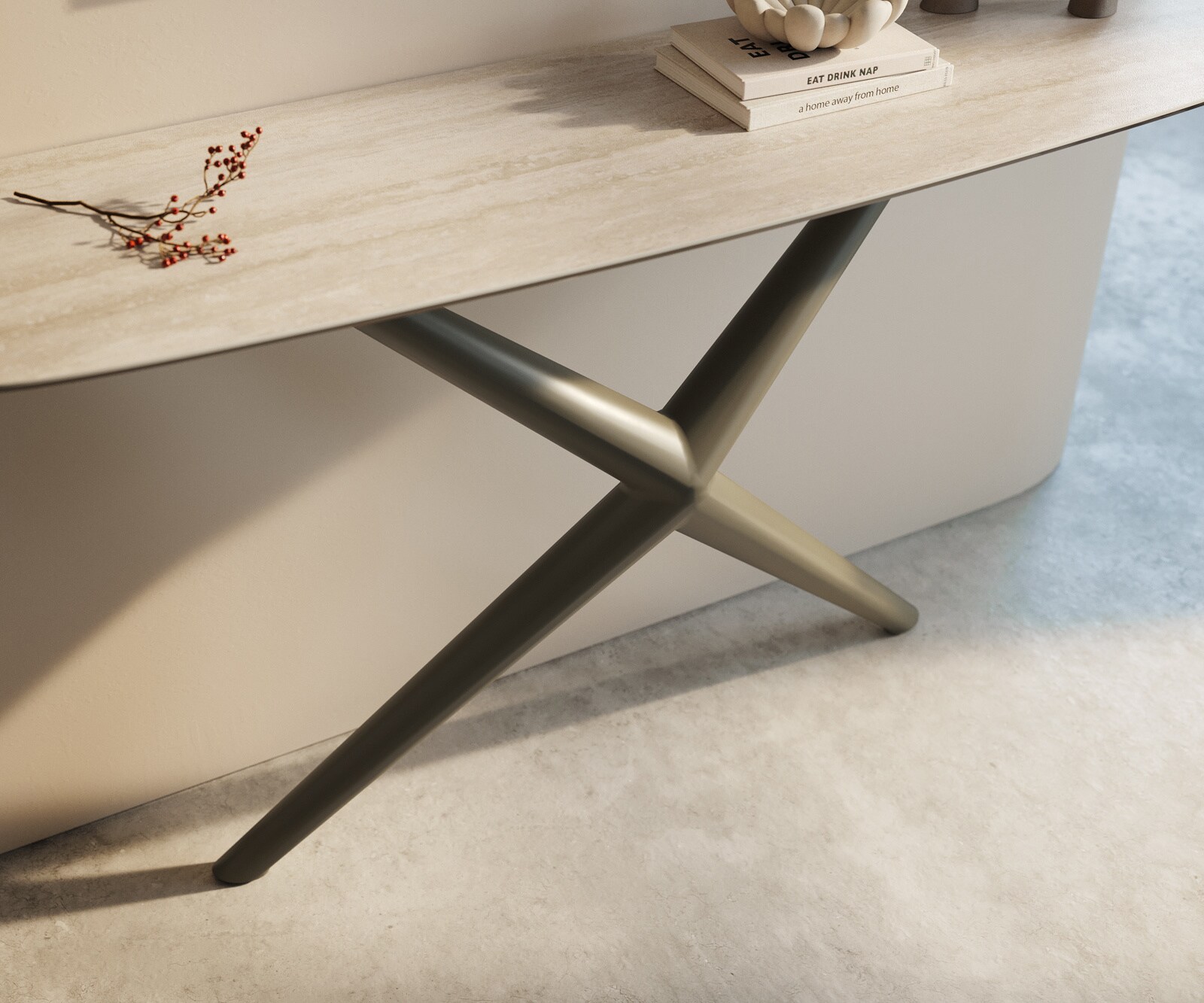 Konsolentisch Edge Boot 140x40 cm Keramik Laminam® Travertino Bianco Creme-Weiß Estelo Metall Effektfinish Titan 5