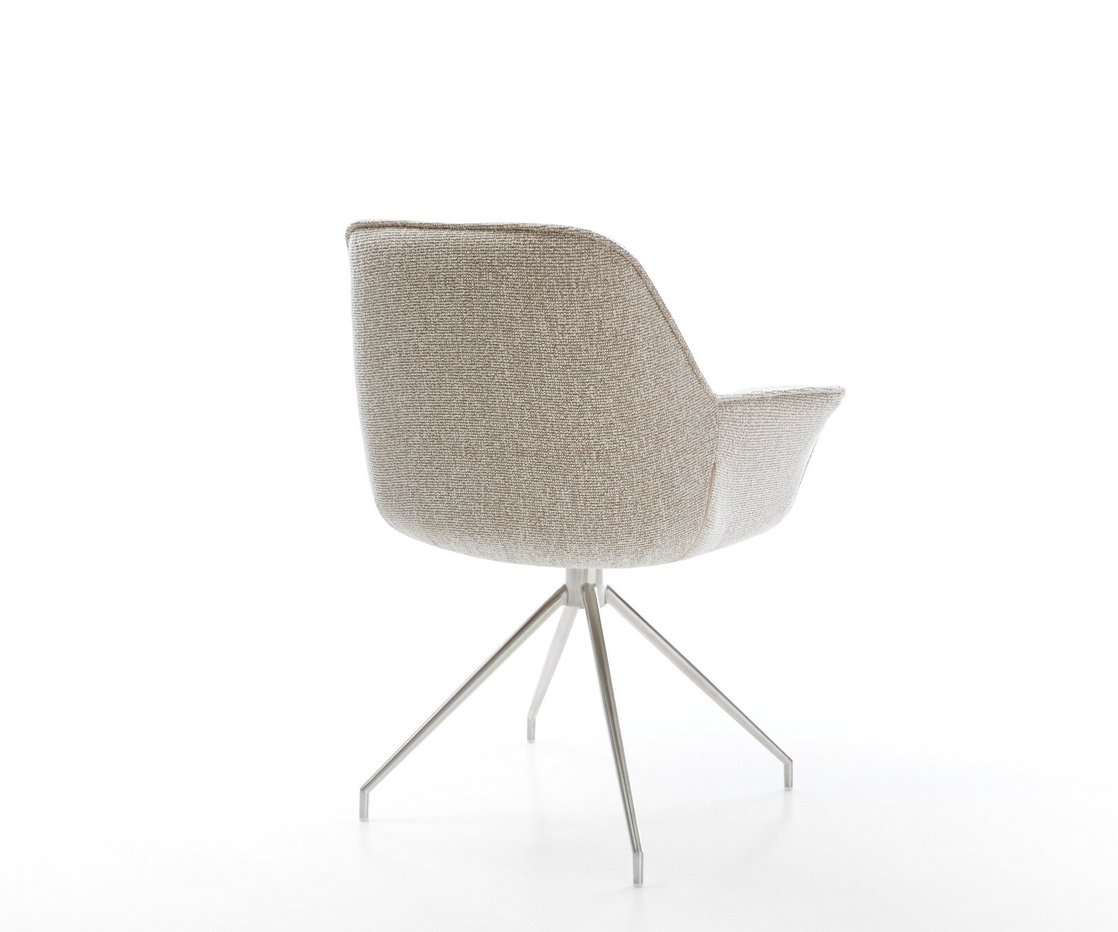 Esszimmerstuhl Keila-Flex mit Armlehnen Webstoff Soft Beige Kreuzgestell konisch Edelstahl 4