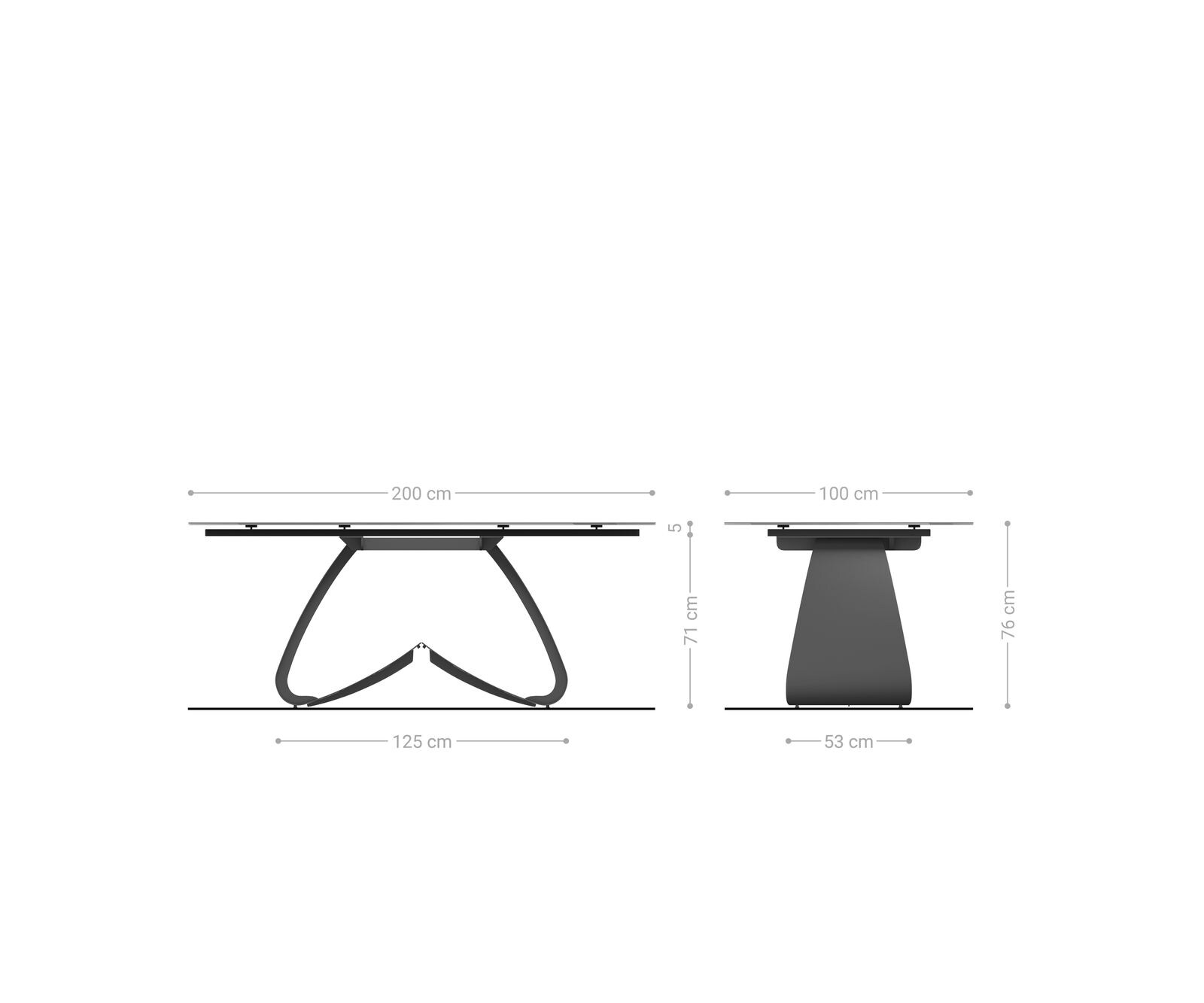 Esstisch Edge Boot 200x100 Reliefglas Rauchschwarz 3D-Design W-Gestell Metall Schwarz 4