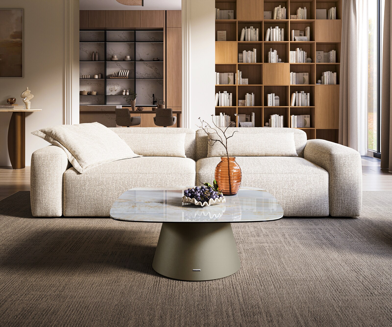 Couchtisch Edge Boot 90x90 cm Keramik Onyx Pearl Borna Effektfinish Titan 4