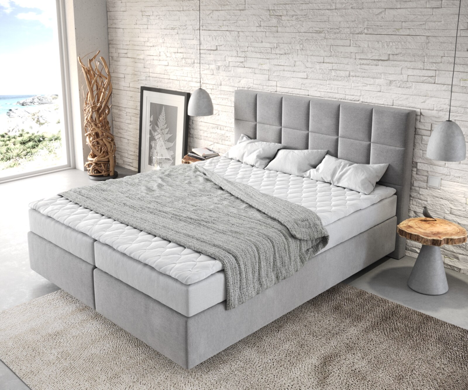 Boxspringbett Dream-Fine 160x200 cm Mikrofaser Grau mit Matratze und Topper 3