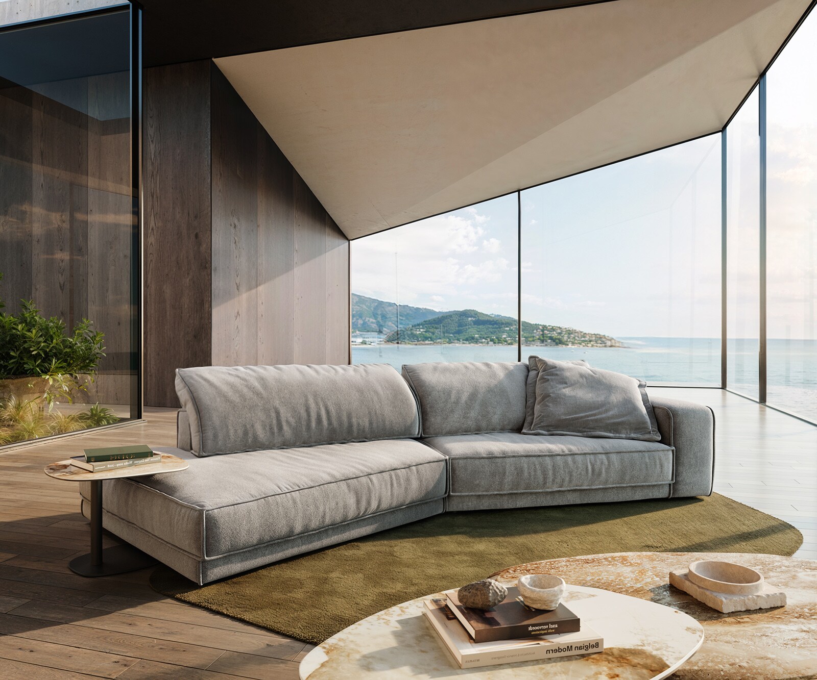 DELIFE Big-Sofa Snoosh 400x150 cm Strukturstoff Soft Grau Recamiere links