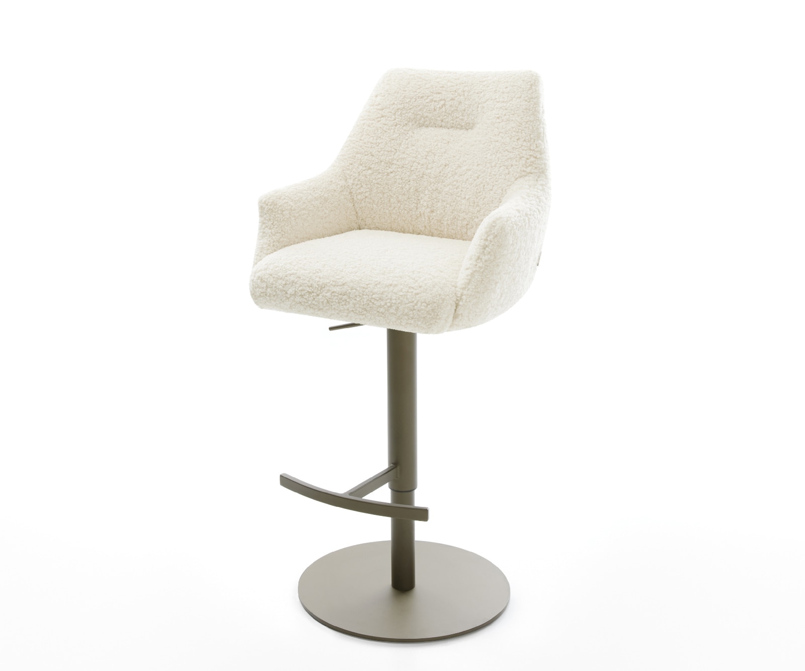Barstuhl Alja-Flex Teddystoff Beige Drehfuß höhenverstellbar Metall Titanfarben Taschenfederkern 1