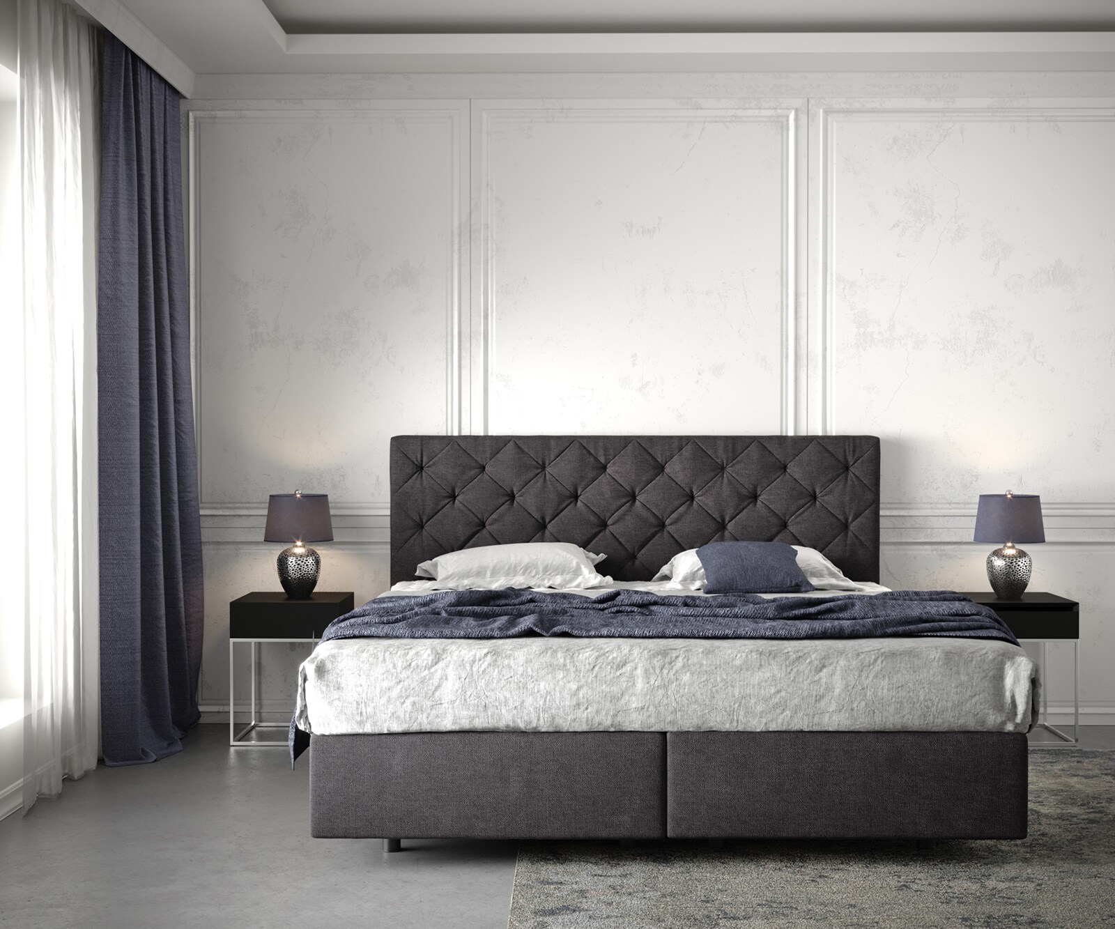 Boxspringbett Dream-Great 180x200 cm Schwarz mit Matratze und Topper 1