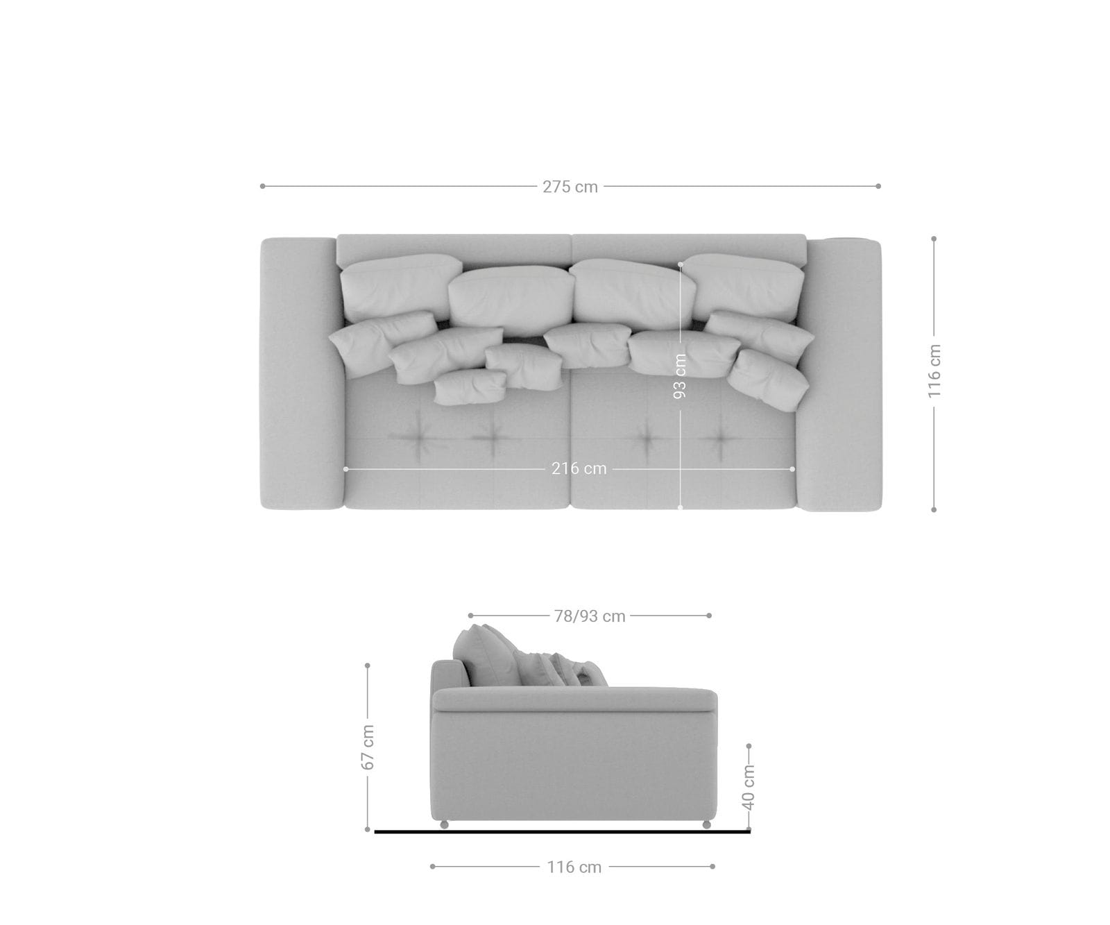 Sofa Navin 275x116 cm Graphite Couch mit Kissen 6 Sofa Navin 275x116 cm Graphite Couch mit Kissen 6