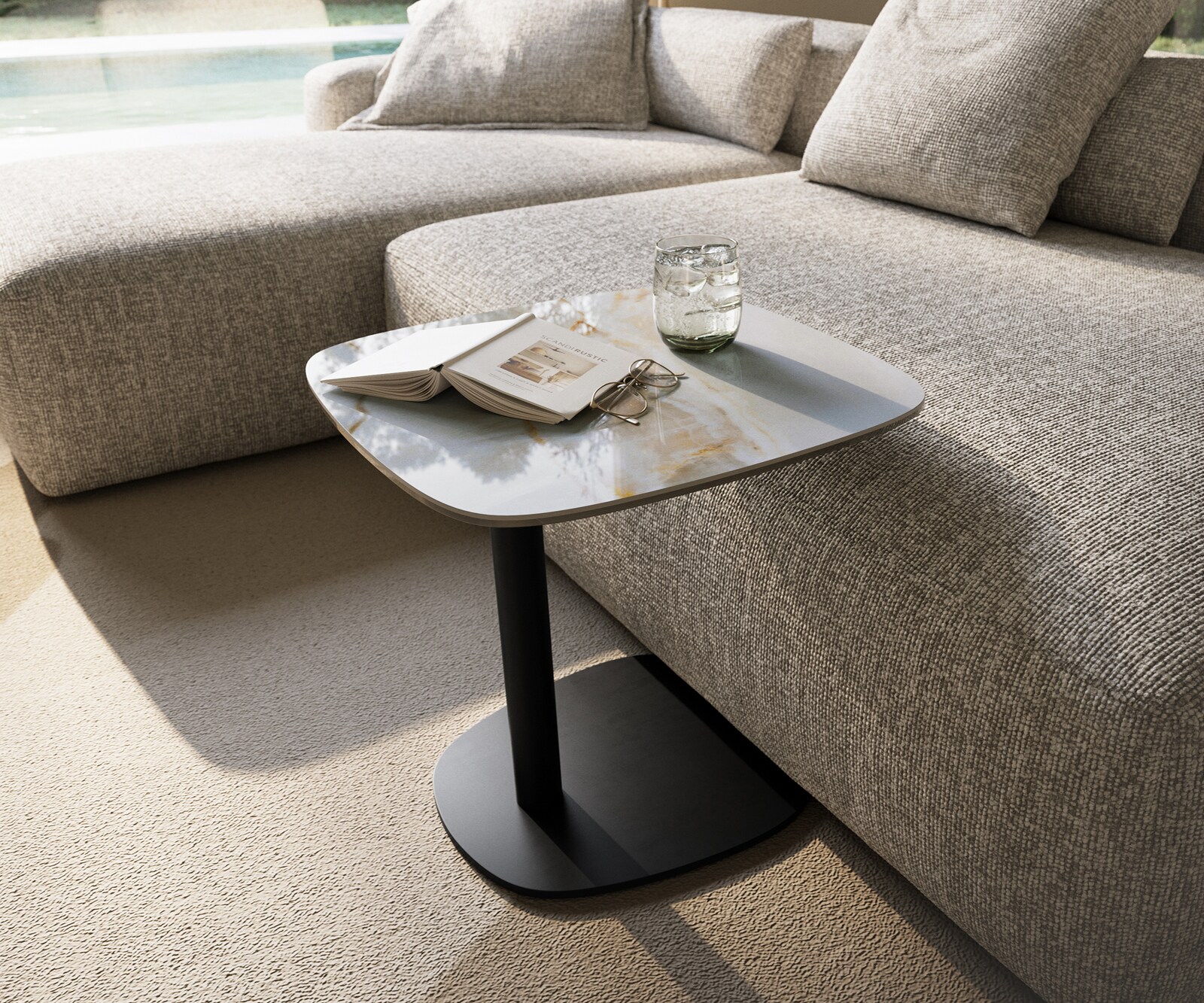 Beistelltisch Edge Boot 50x50 cm Keramik Onyx Pearl Eleny Metall Schwarz 2