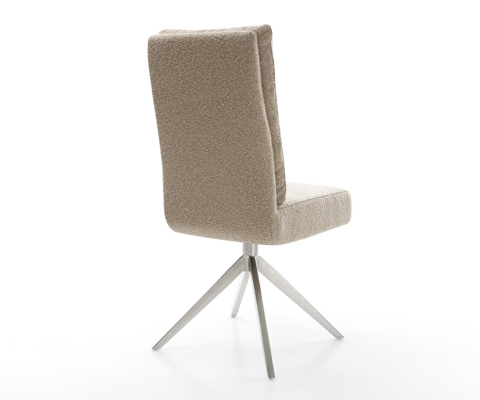 Drehstuhl Pela-Flex Bouclé Schlamm Kreuzgestell breit Edelstahl 360° drehbar Wippfunktion Taschenfederkern 4