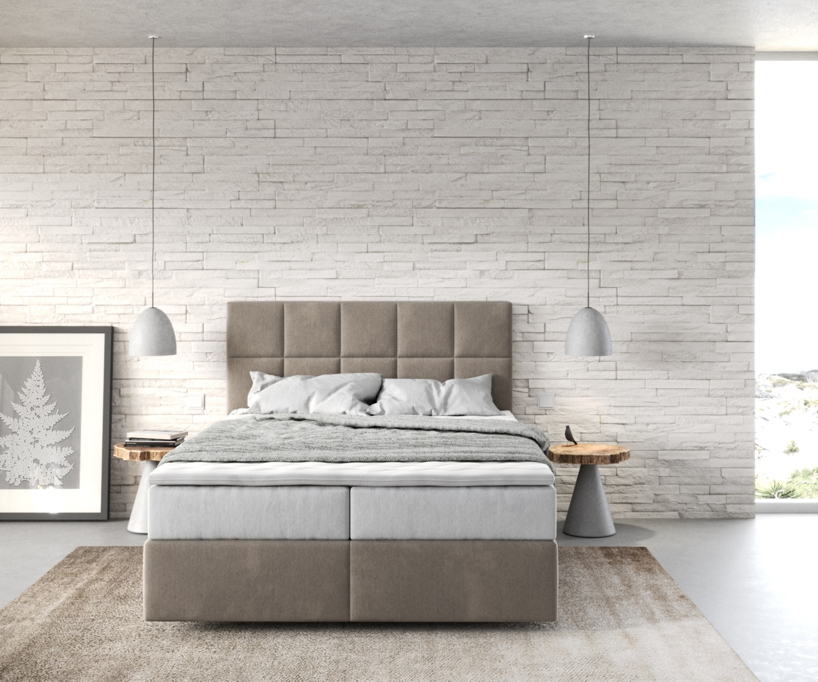 Boxspringbett Dream-Fine 140x200 cm Mikrofaser Beige mit TFK Matratze und Visco Topper 1