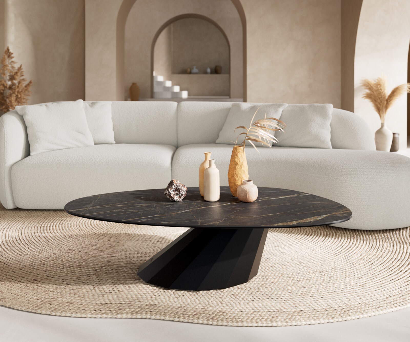 Couchtisch Edge Oval 140x75 cm Keramik Laminam® Noir Desir Braun Parabi Metall Schwarz 2