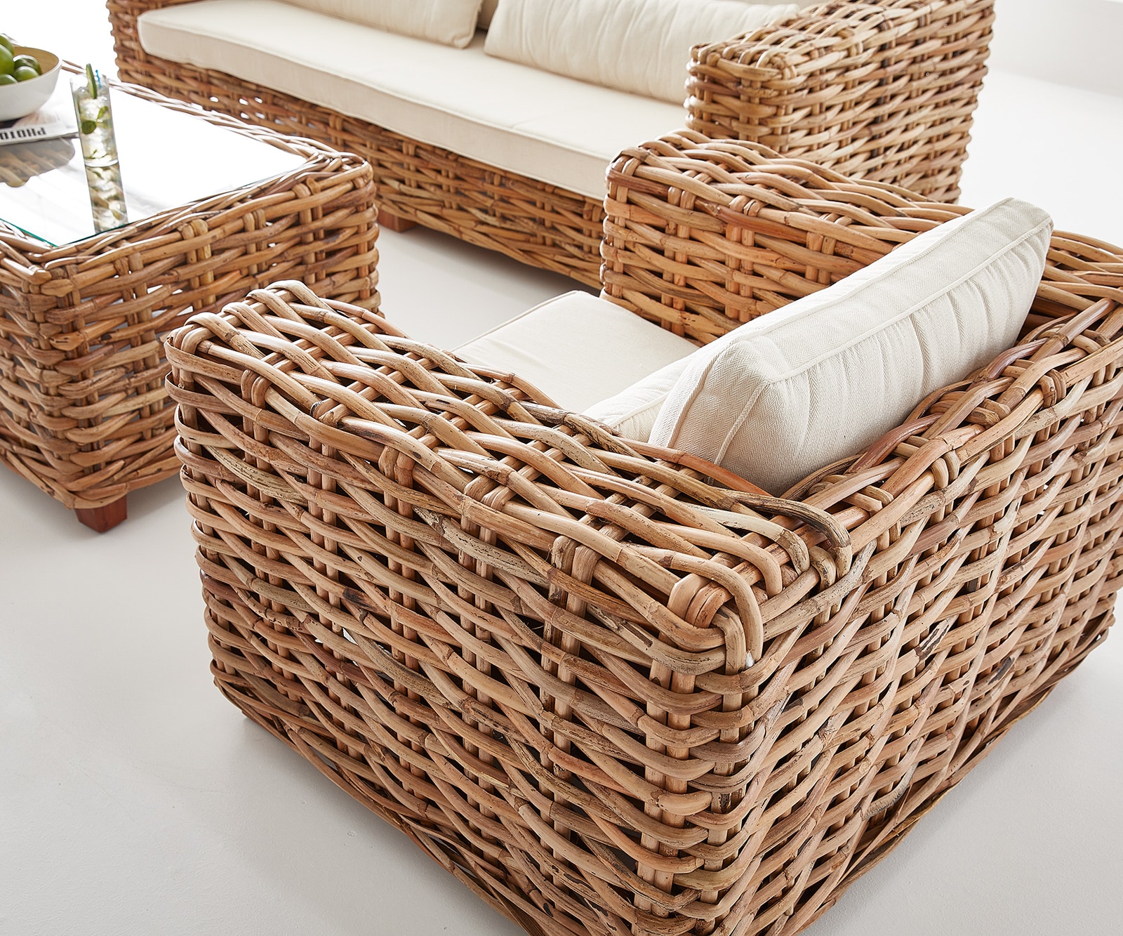 Loungesessel Nizza aus Rattan natur mit Kissen weiß 5 Loungesessel Nizza aus Rattan natur mit Kissen weiß 5