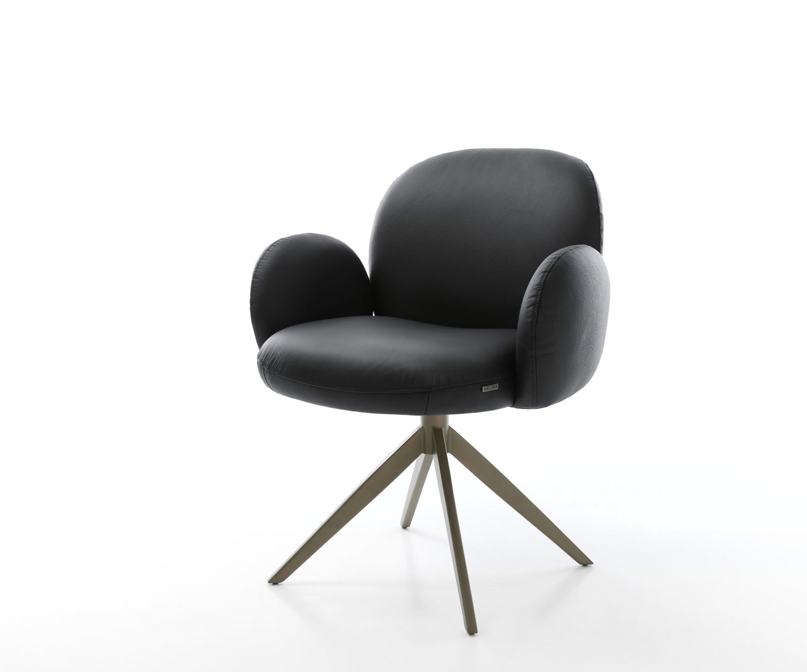 Drehstuhl Nube-Flex mit Armlehnen Echt-Leder Schwarz Kreuzgestell breit Effektfinish Titan 360° drehbar Wippfunktion Taschenfederkern Drehstuhl Nube-Flex mit Armlehnen Echt-Leder Schwarz Kreuzgestell breit Effektfinish Titan 360° drehbar Wippfunktion Taschenfederkern