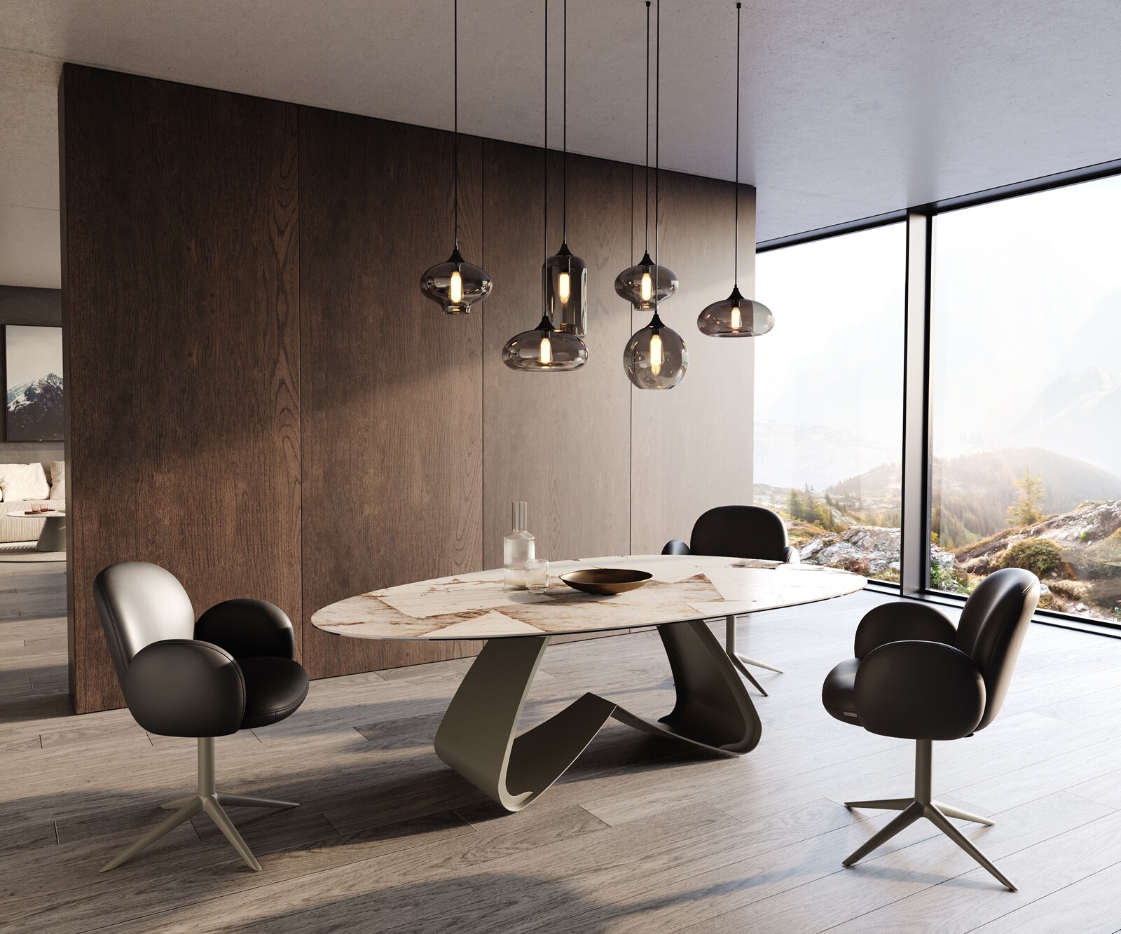 Esstisch Edge Oval 220x120 Keramik Iris FMG Patagonia Lappato W-Gestell Metall Effektfinish Titan 5