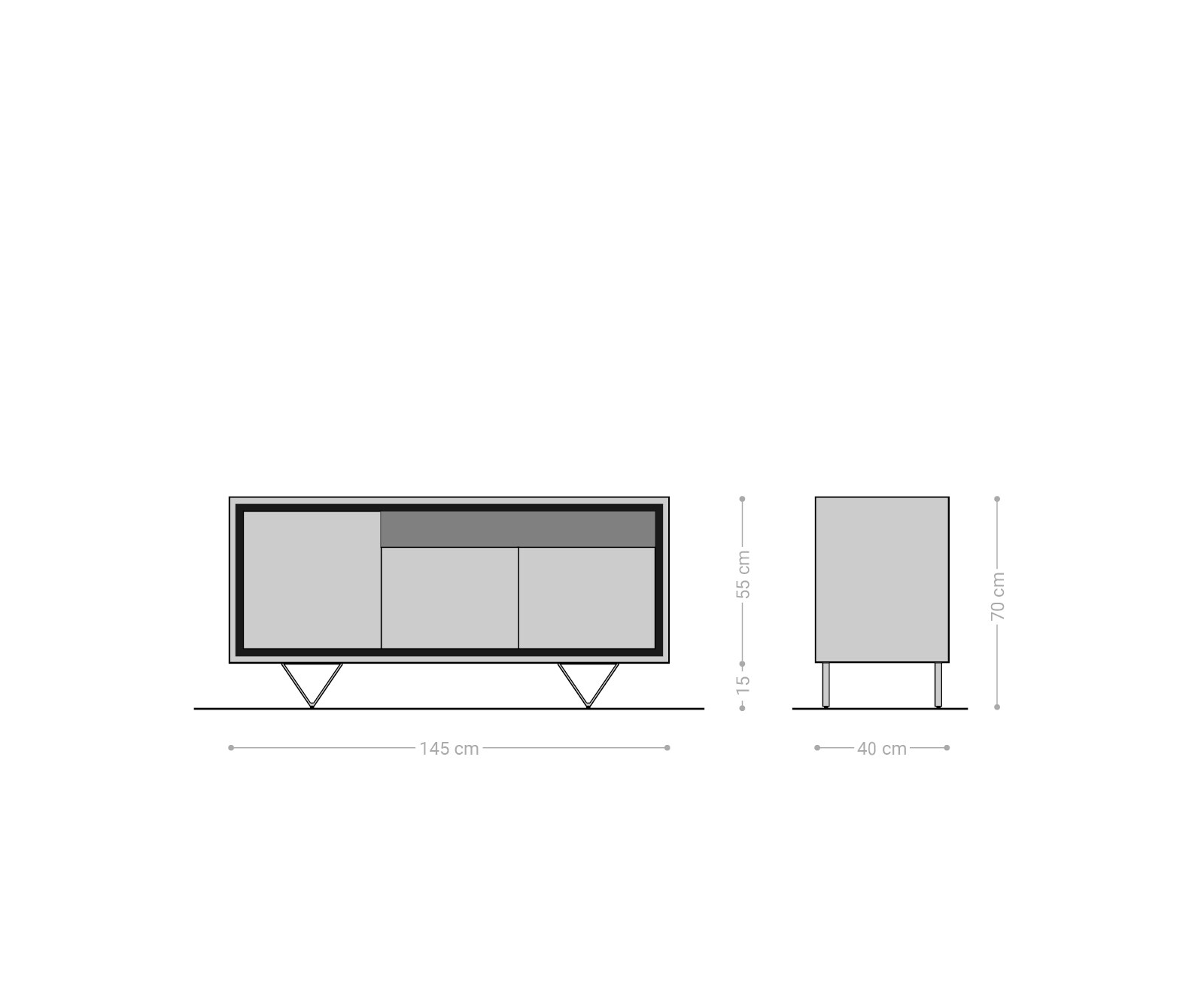 Sideboard Stonegrace 145 cm Akazie Natur 3 Türen 1 Fach Steinfurnier V-Fuß 5