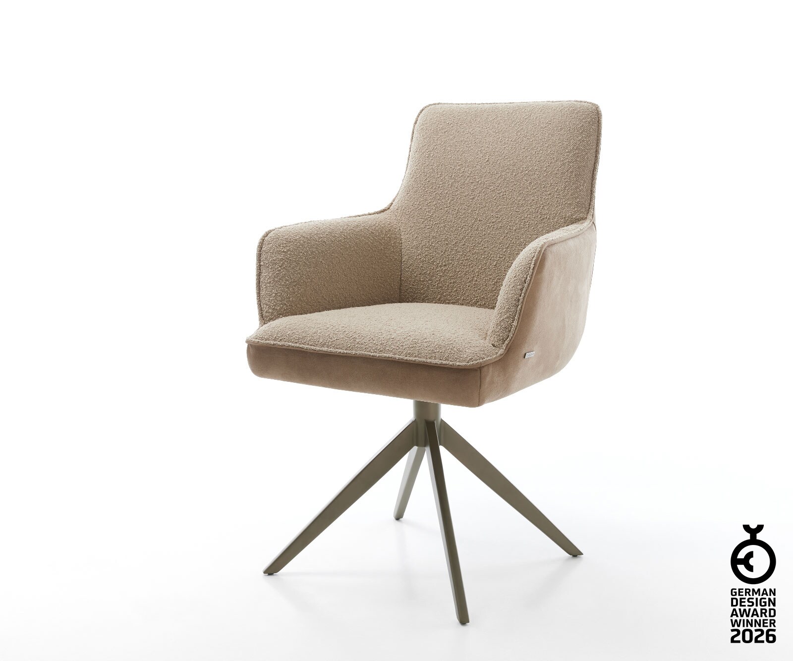 Drehstuhl Heira-Flex mit Armlehnen Materialmix Schlamm Kreuzgestell breit Effektfinish Titan 360° drehbar Taschenfederkern