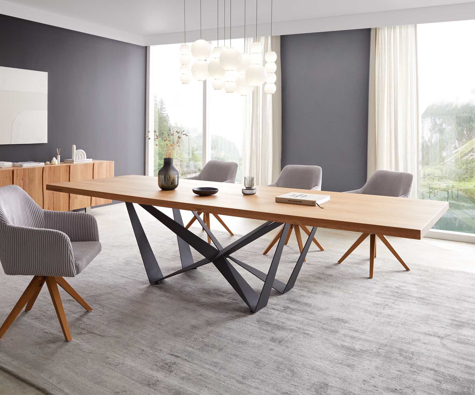 Esstisch Edge 300x100 Eiche Natur Spider Flachstahl Schwarz 2