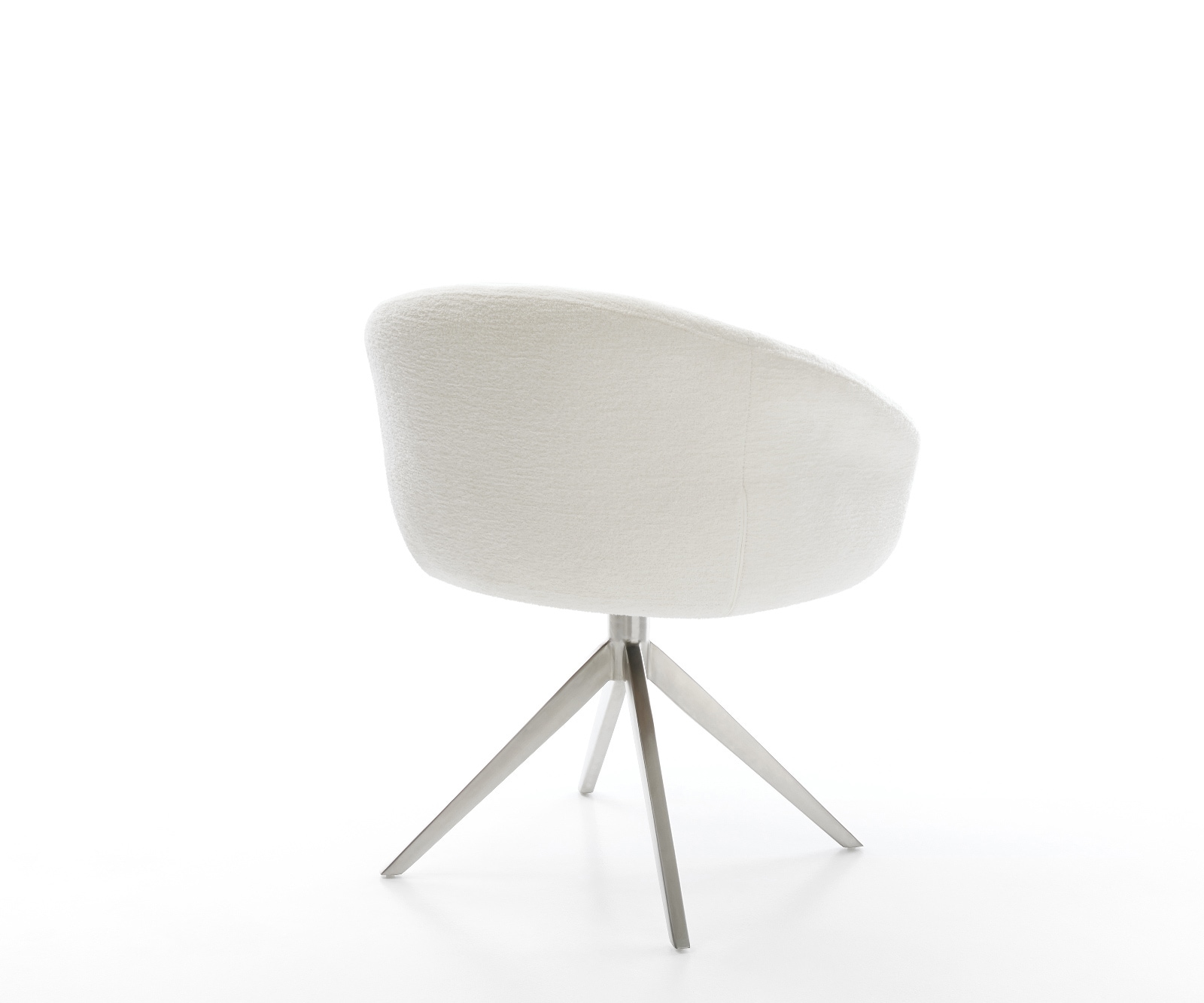 Drehstuhl Vinka-Flex mit Armlehnen Bouclé Soft Beige Kreuzgestell breit Edelstahl 360° drehbar Wippfunktion Taschenfederkern 4