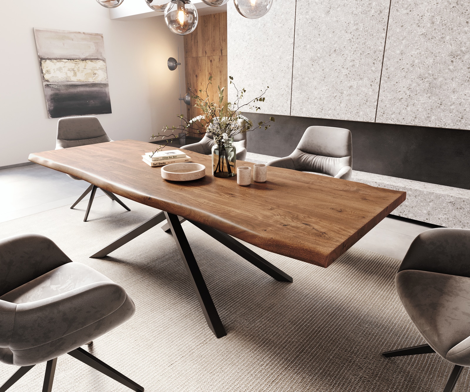 Esstisch Edge 260x100 XL Akazie Braun Kreuzgestell Rechteck Schwarz Live-Edge Esstisch Edge 260x100 XL Akazie Braun Kreuzgestell Rechteck Schwarz Live-Edge