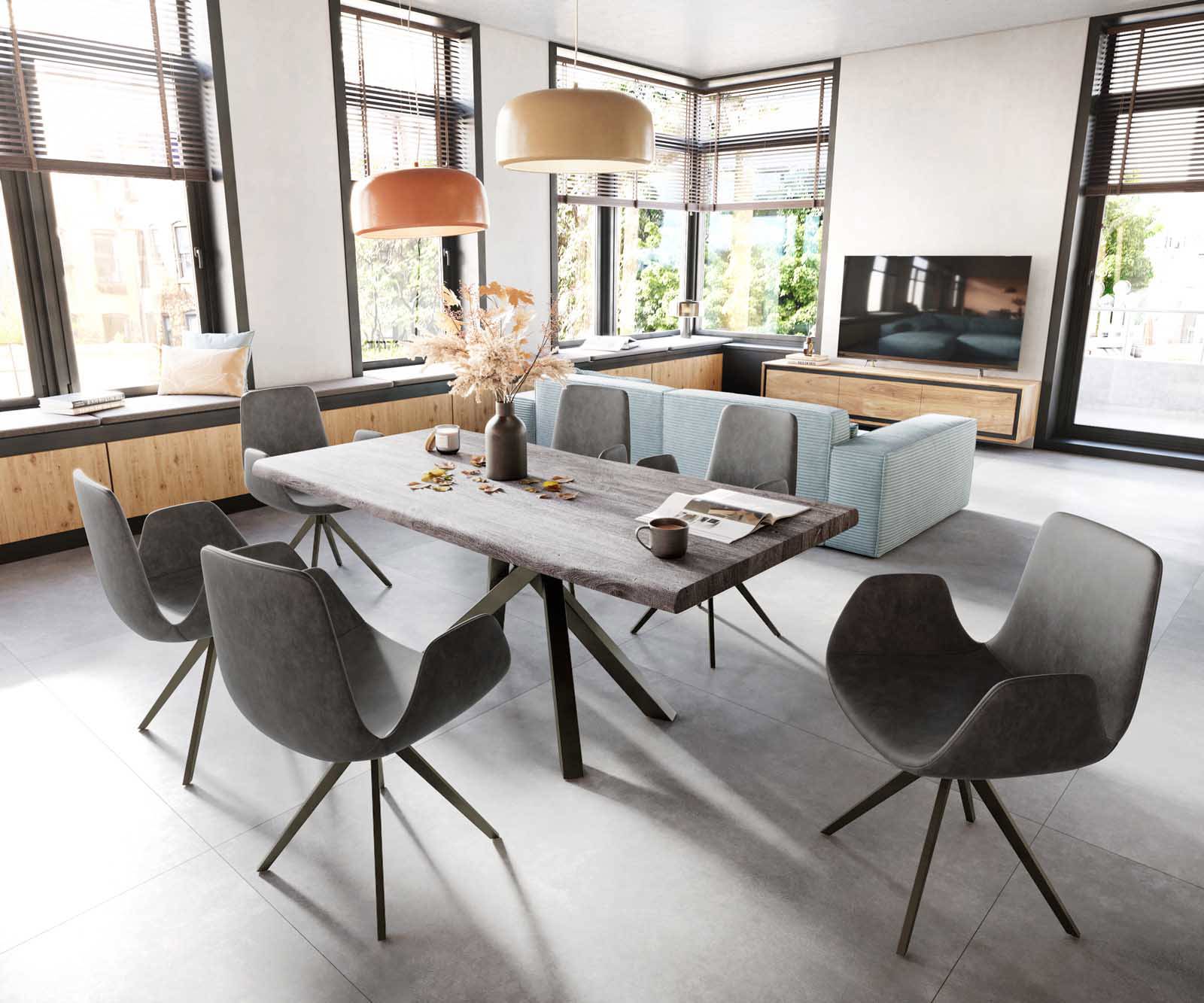Drehstuhl Ilia-Flex mit Armlehnen Mikrofaser Anthrazit Vintage Kreuzgestell breit Effektfinish Titan 360° drehbar 3