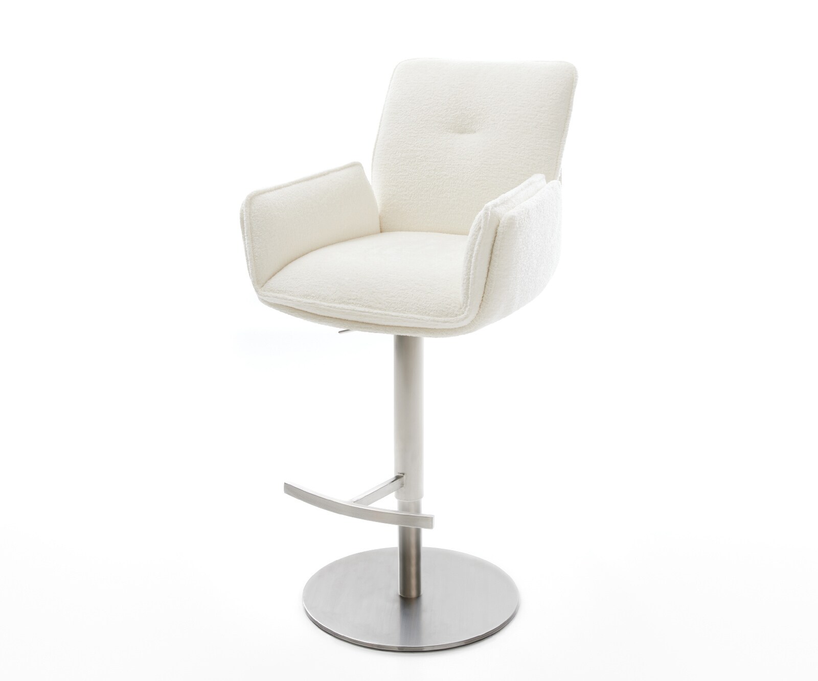 Barstuhl Nela-Flex Bouclé Soft Beige Drehfuß höhenverstellbar Edelstahl Silberfarben