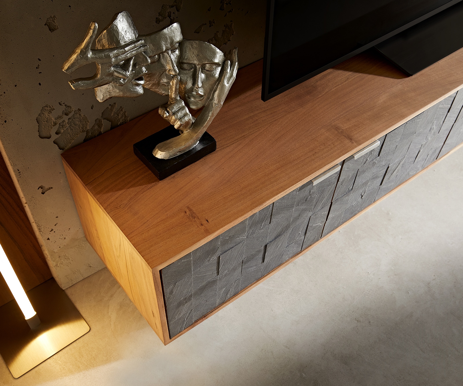 Lowboard Teele 200 cm Akazie Natur Schiefer 4 Türen schwebend 3 Lowboard Teele 200 cm Akazie Natur Schiefer 4 Türen schwebend 3