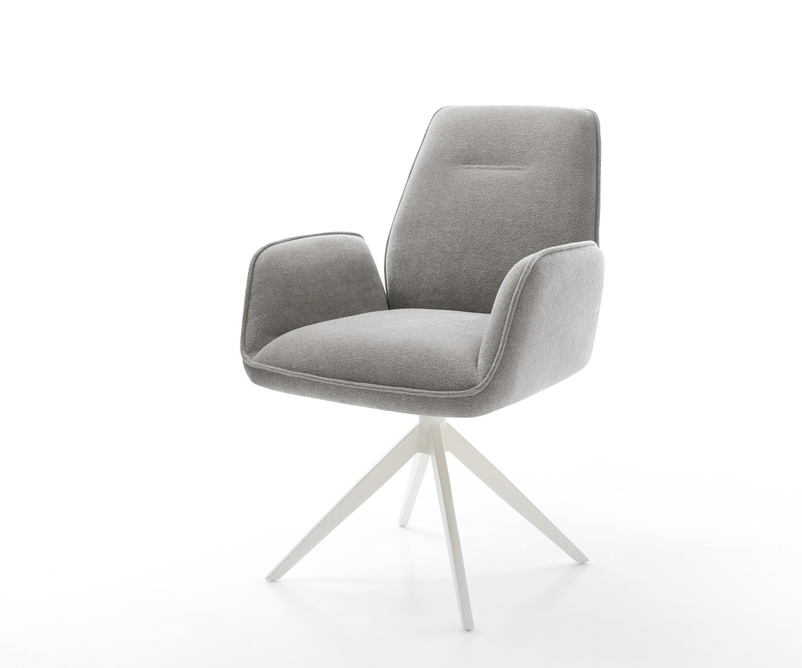 Chaise-pivotante Zoa-Flex tissu structuré doux gris pied croisé large blanc pivotement sur 360° fonction bascule ressorts ensachés