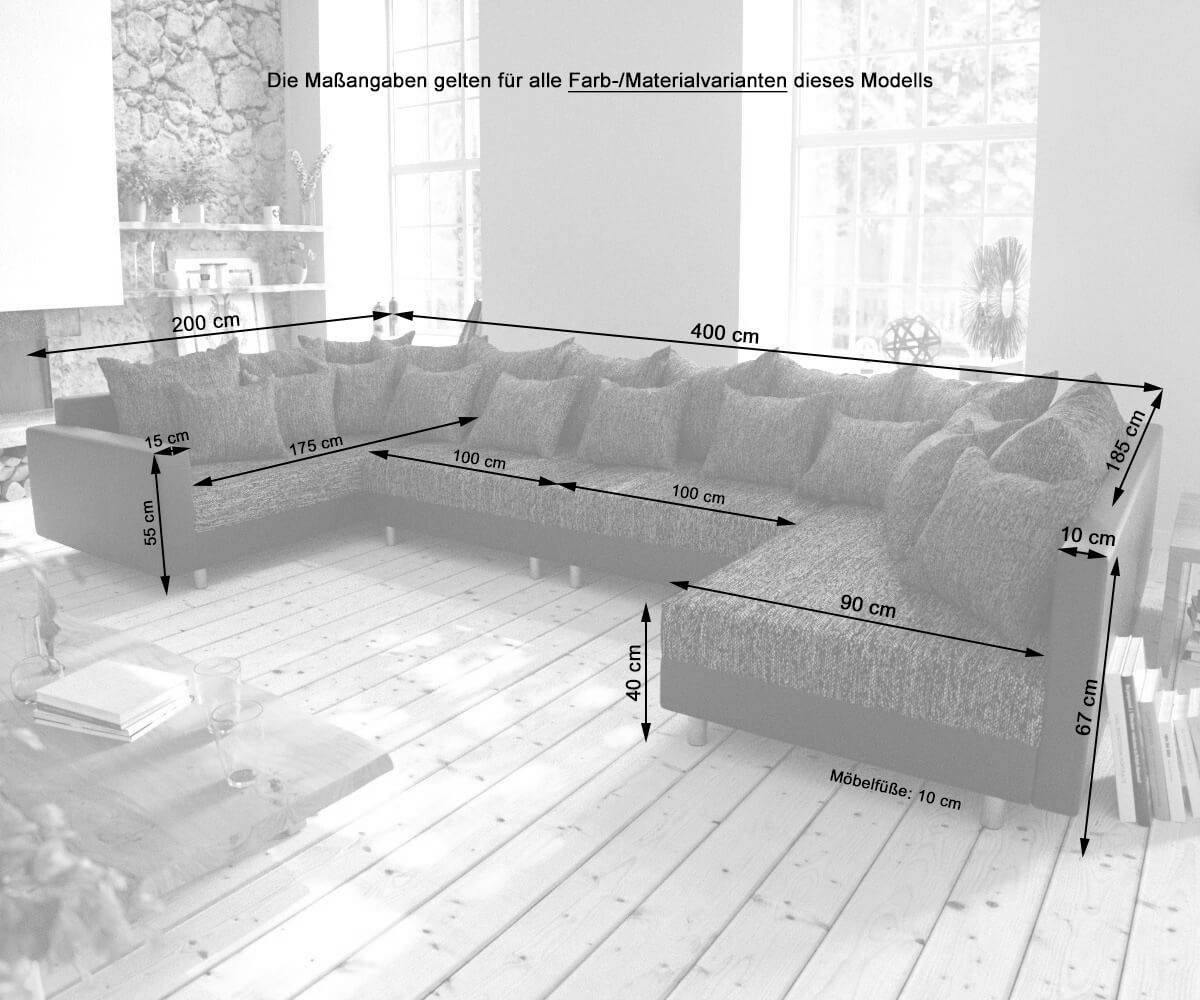 Wohnlandschaft Clovis XL Weiss Schwarz mit Armlehne modular 6