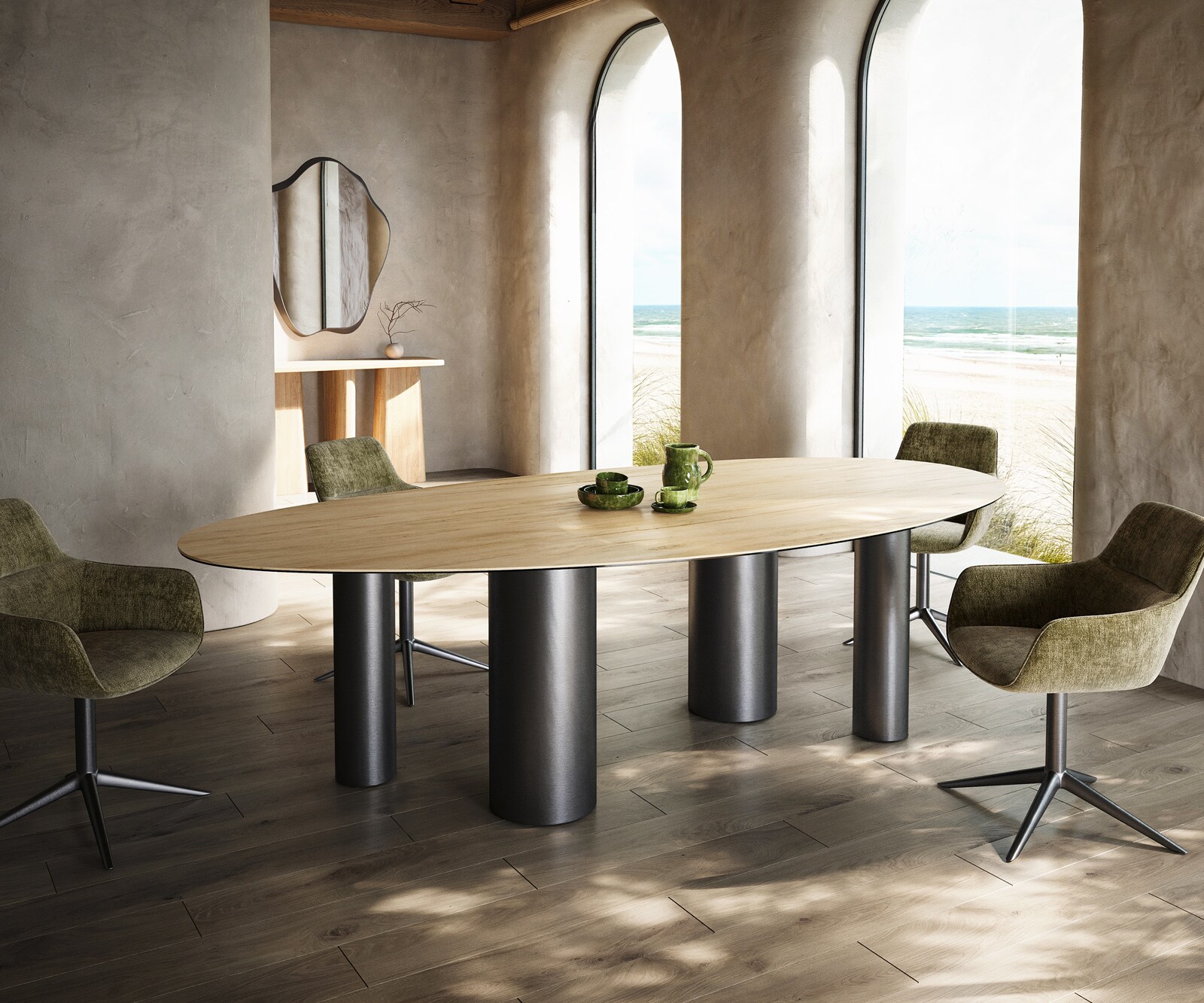 Esstisch Edge Oval 280x130 Keramik Laminam® Sabbia Eichefarbig Pilier Edels günstig online kaufen