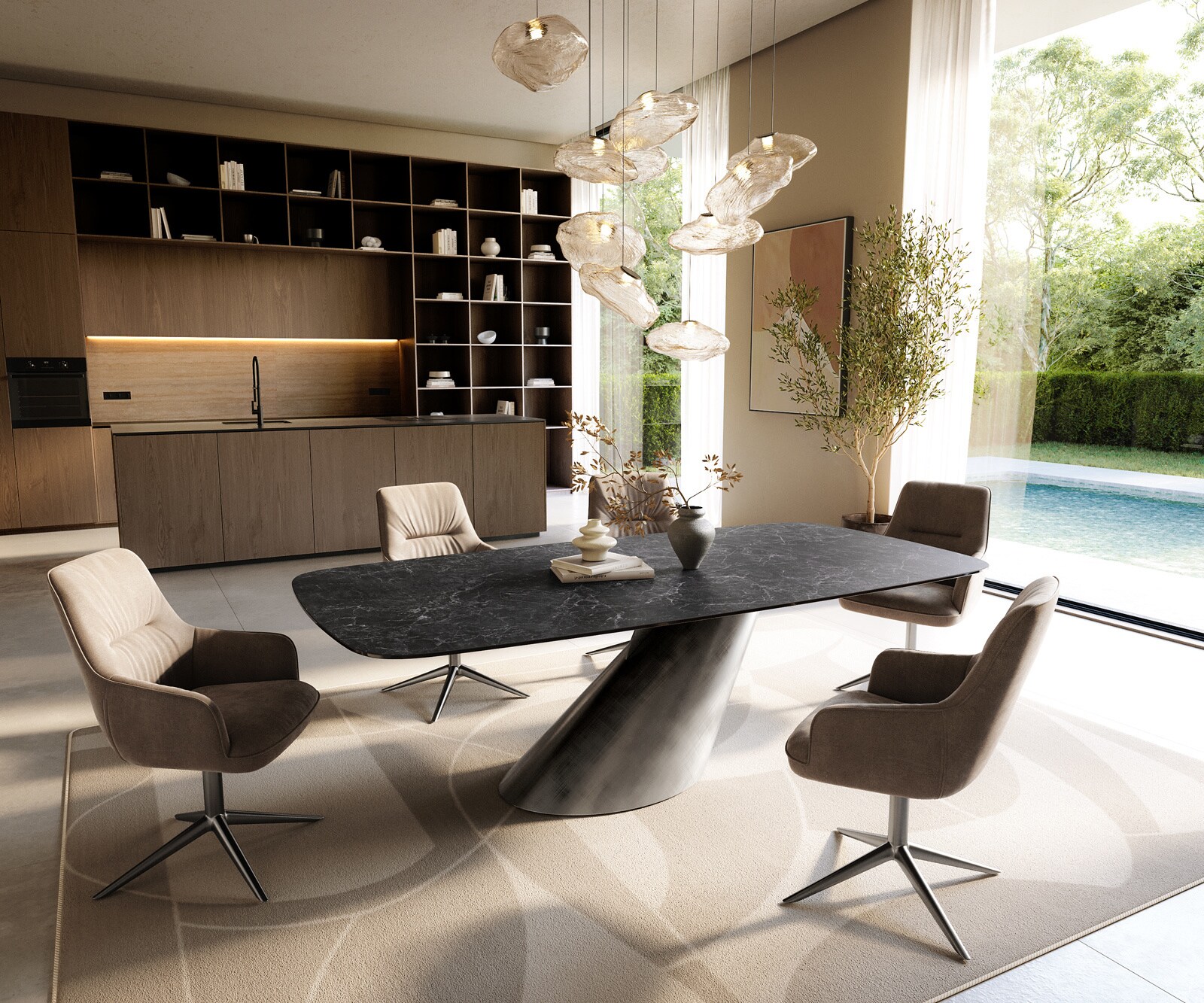 Esstisch Edge Boot 240x120 cm Keramik Laminam® Nero Greco Anthrazit Cono Metallic Silber 6